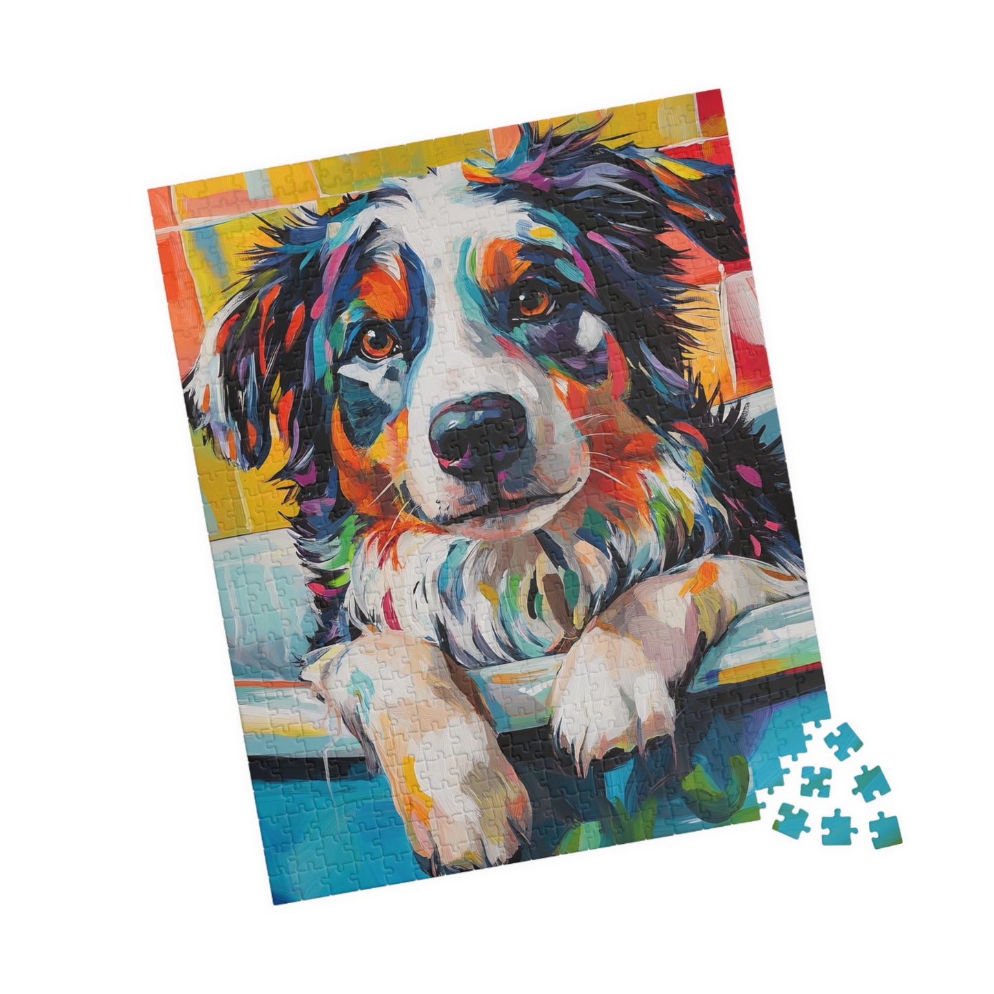 Bathtub Aussie Puppy Colorful Australian Shepherd Puzzle 520-Piece | Dog Art Jigsaw Puzzle