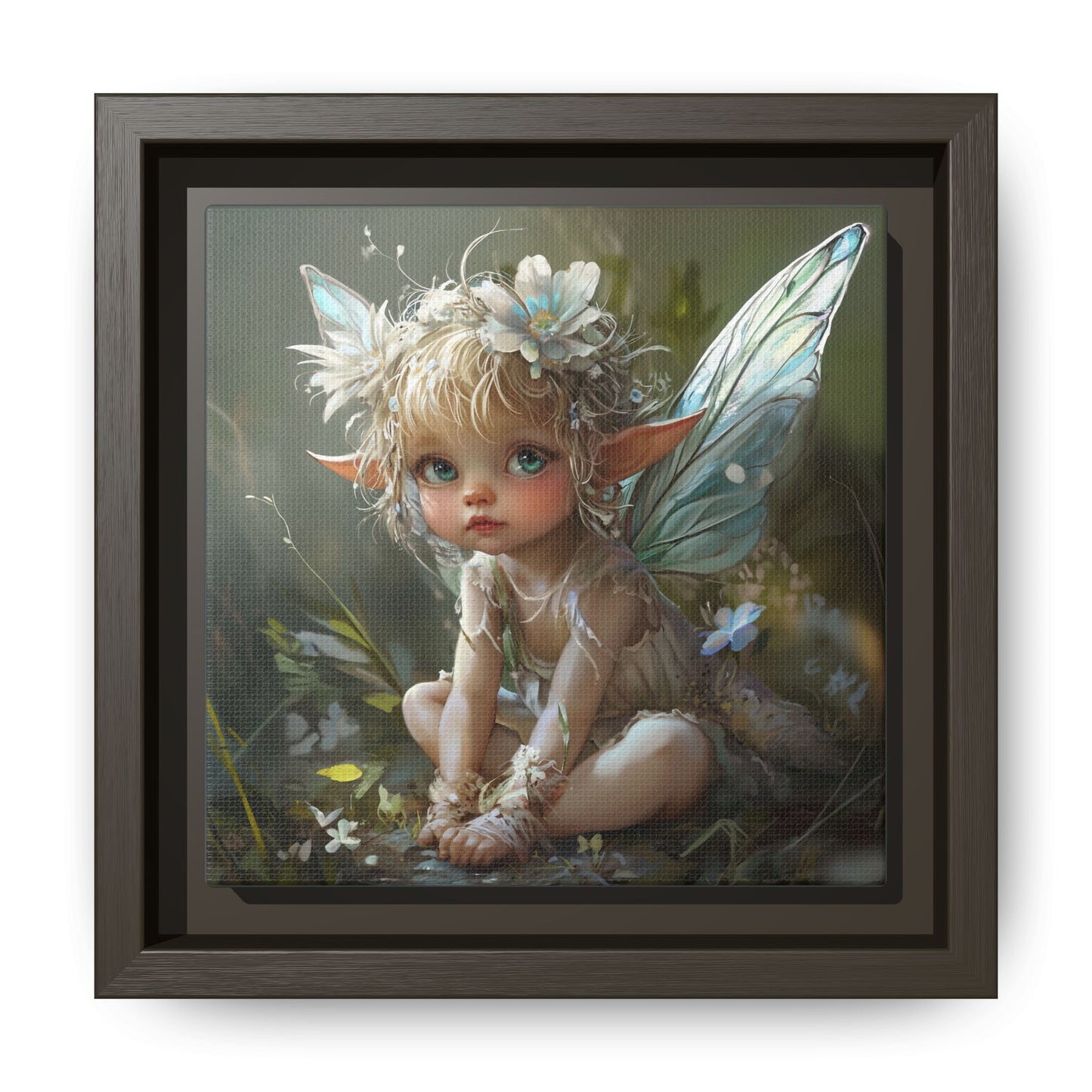 Baby Fairy Art Print, Framed Canvas, Whimsical Home Decor, Fairy Tale Gift, Magical Nursery Wall Art