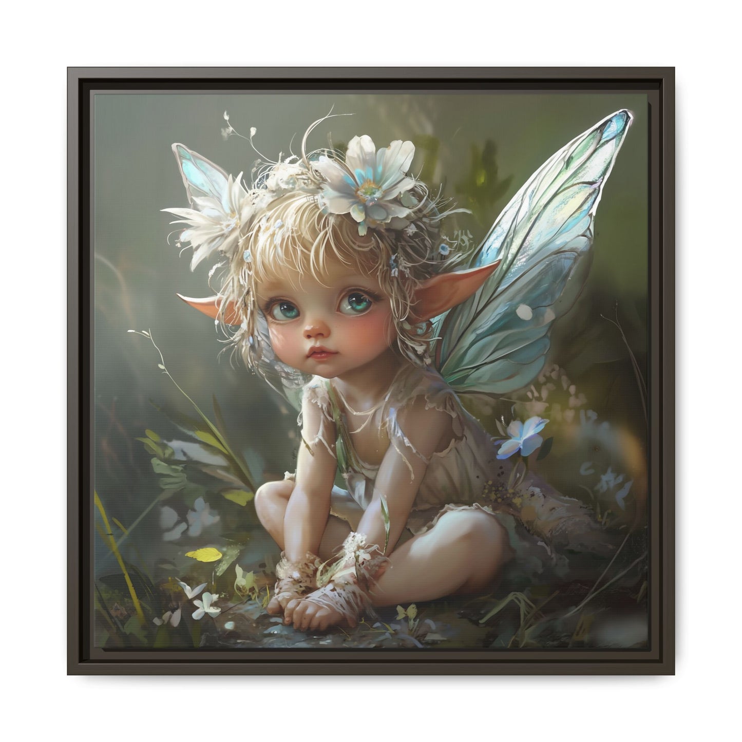 Baby Fairy Art Print, Framed Canvas, Whimsical Home Decor, Fairy Tale Gift, Magical Nursery Wall Art