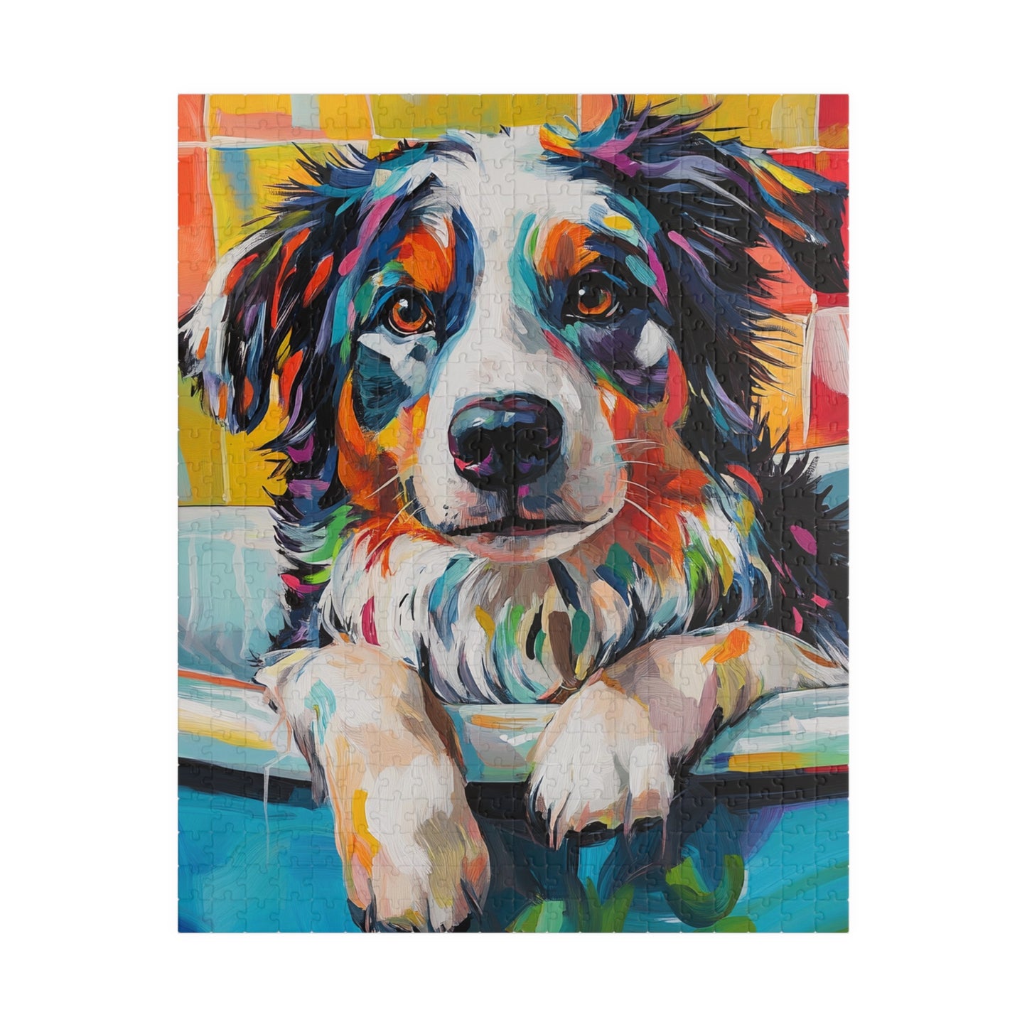 Bathtub Aussie Puppy Colorful Australian Shepherd Puzzle 520-Piece | Dog Art Jigsaw Puzzle