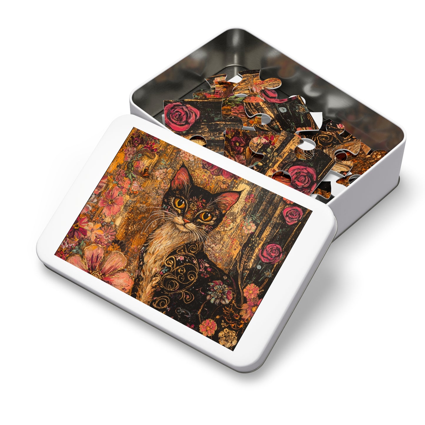 Wild Flower Cat Jigsaw Puzzle with Tin