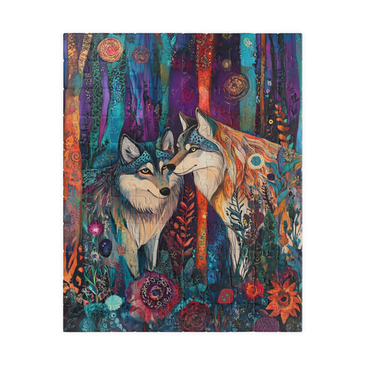 Whimsical Wolf Pair Puzzle | Colorful Forest Art Jigsaw