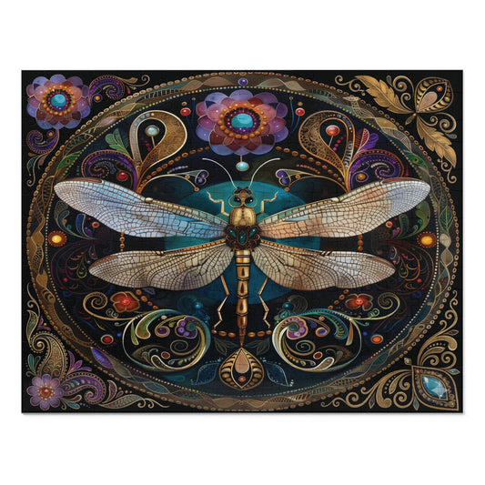 Ornate Dragonfly Jigsaw Puzzle with Tin | Ornate Floral Mosaic