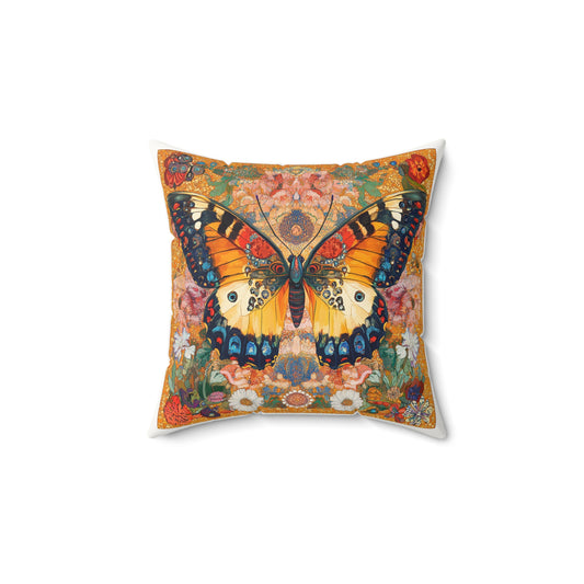 Colorful Butterfly Faux Suede Square Pillow | Boho Home Decor, Cozy Cushion, Gift for Nature Lovers, Butterfly Art, Living Room Accent