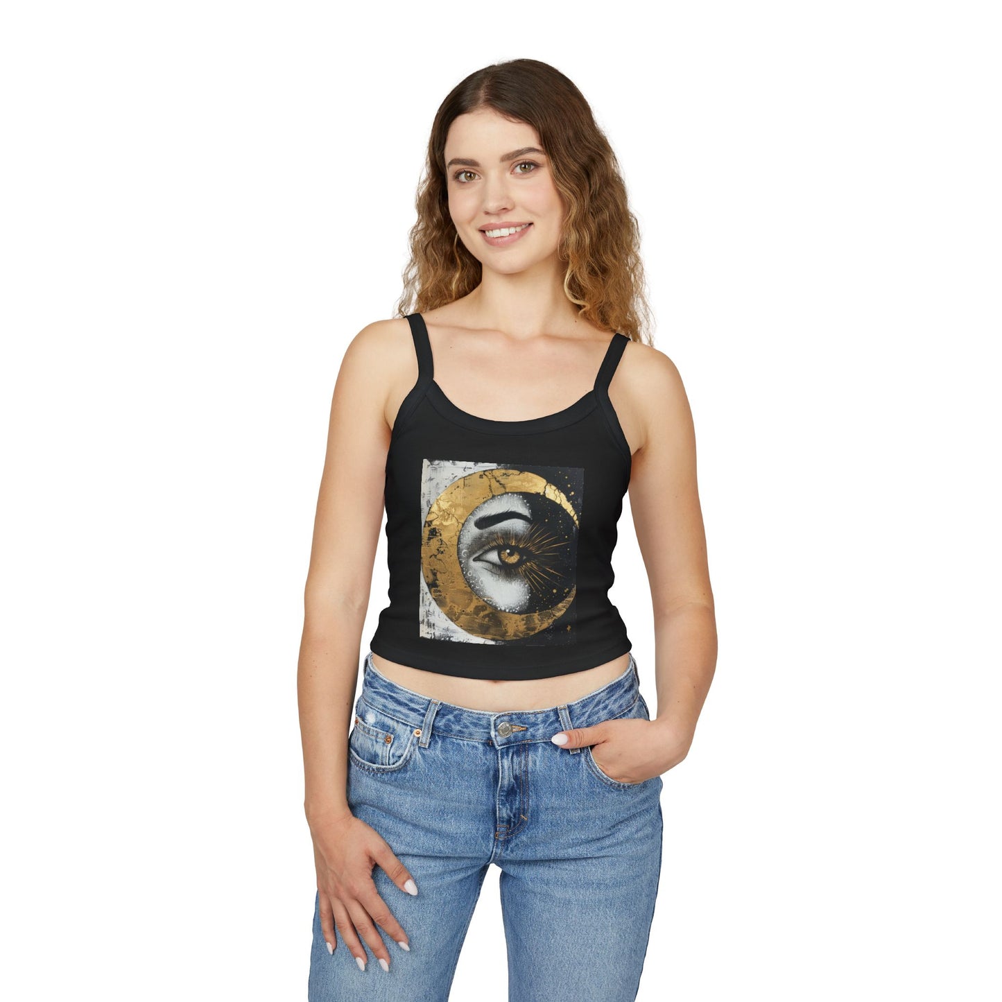 Mystic Eye Women's Spaghetti Strap Tank Top, Boho Style Summer Top, Casual Wear, Festival Fashion, Art-Inspired Clothing