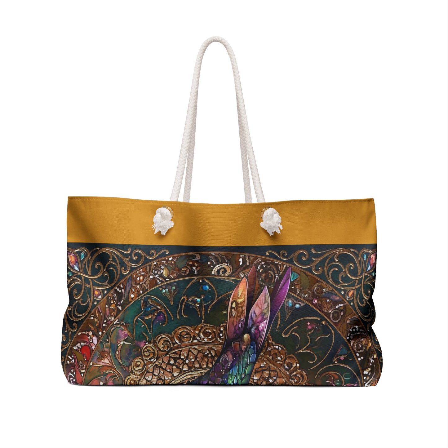 Colorful Hummingbird Mandala Weekender Bag Boho Travel Tote