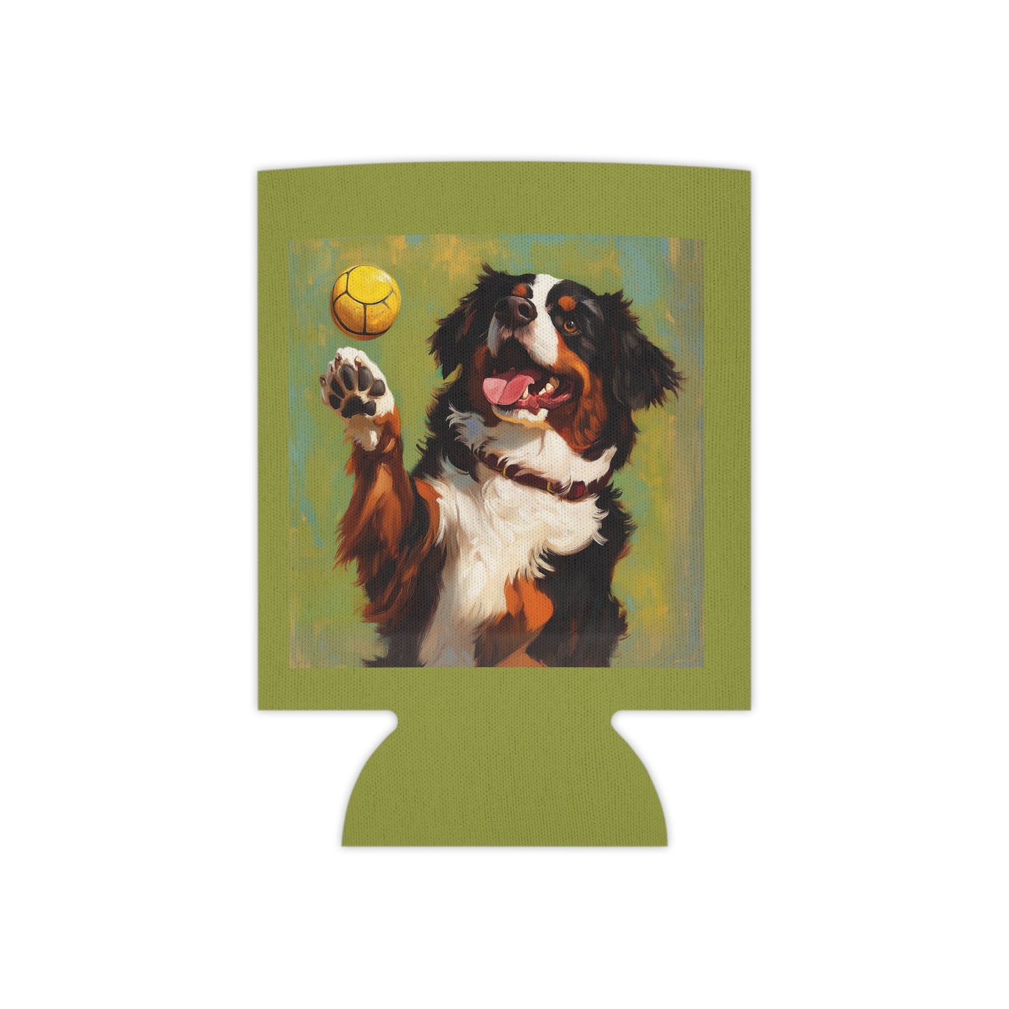 Bernese Mountain Dog Playing Pickleball Can Cooler | Dog Drink Koozie