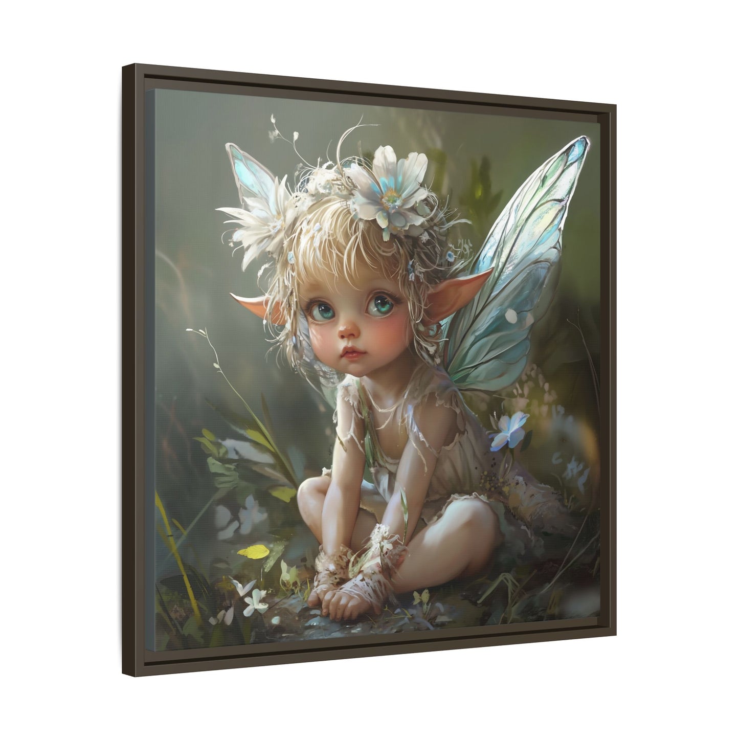Baby Fairy Art Print, Framed Canvas, Whimsical Home Decor, Fairy Tale Gift, Magical Nursery Wall Art