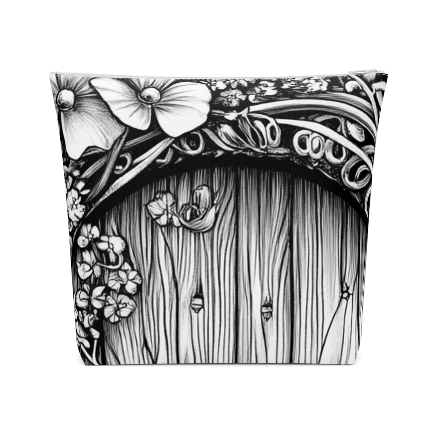Fairy Door Cotton Cosmetic Bag, Floral Makeup Pouch, Gift for Her, Earthy Storage Bag, Travel Toiletry Organizer, Eco-Friendly