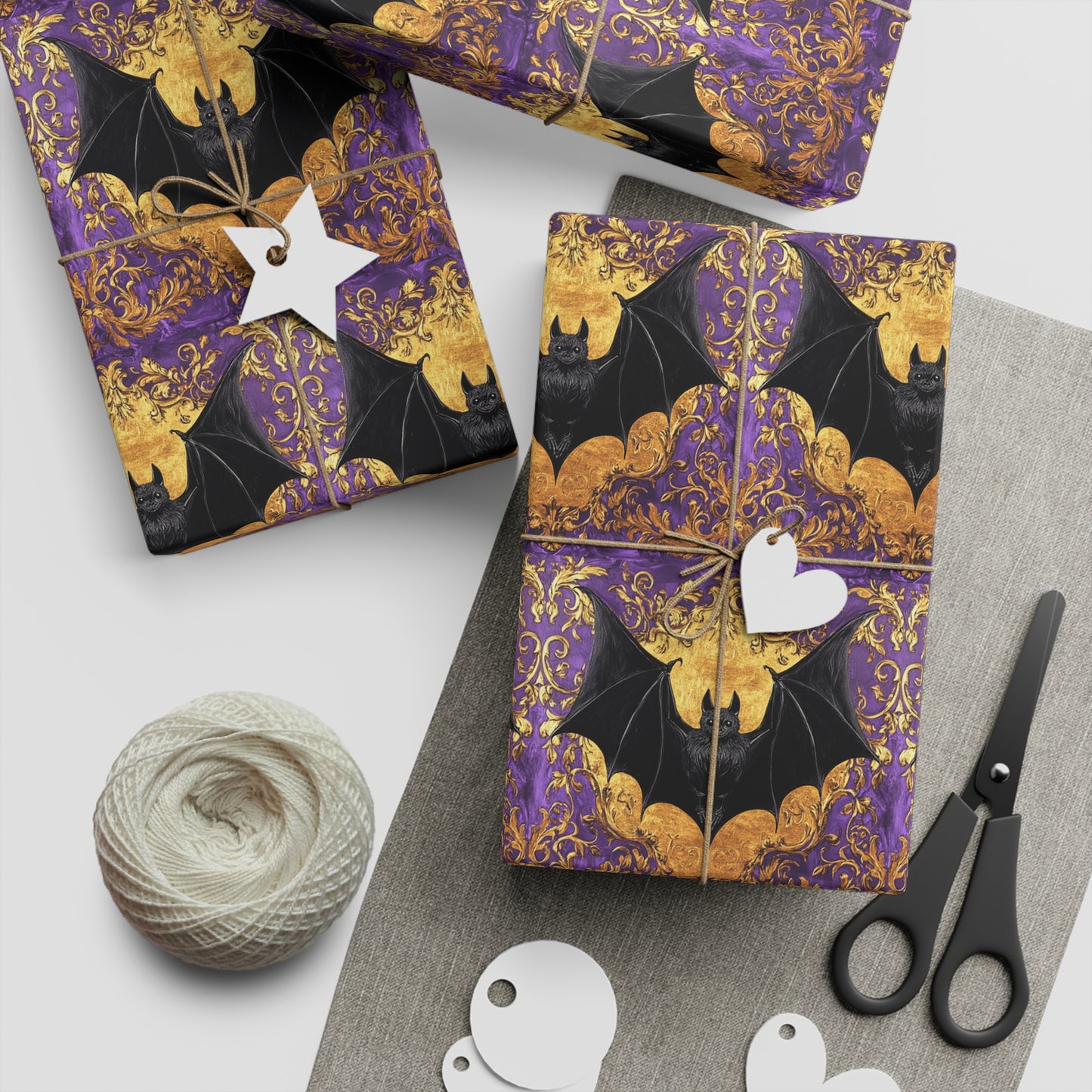 Baroque Bat-Themed Gift Wrapping Paper Sheets, Halloween, Party, Decorative Wrap, Gift Presentation, Unique Gifts