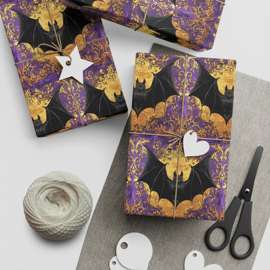 Baroque Bat-Themed Gift Wrapping Paper Sheets, Halloween, Party, Decorative Wrap, Gift Presentation, Unique Gifts
