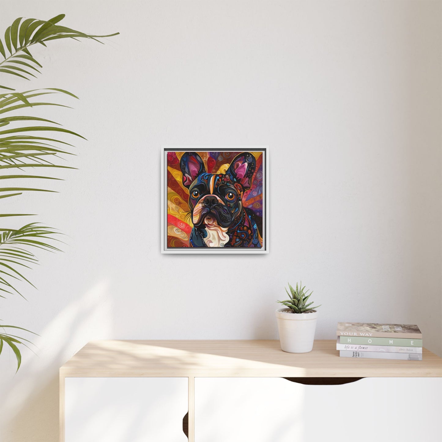 Colorful French Bulldog Pop Art Canvas Framed Wall Art | Matte Canvas