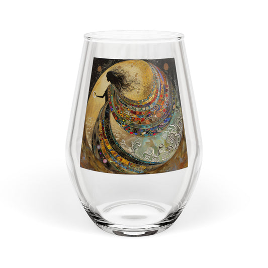 Abstract Crescent Moon Goddess Artwork Stemless Wine Glass | Celestial Night Illustration