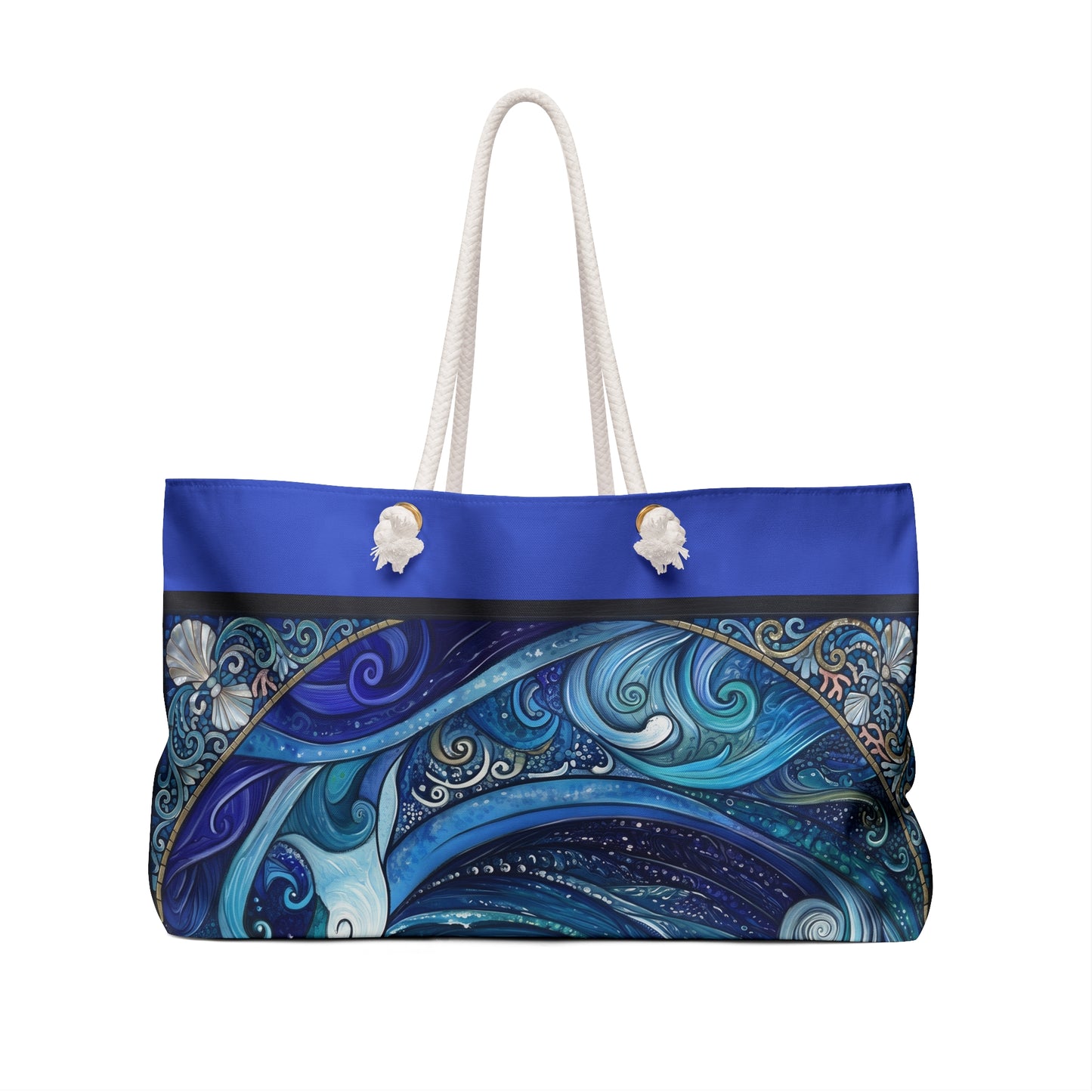 Ocean Waves Swirl Weekender Bag Blue Nautical Beach Tote
