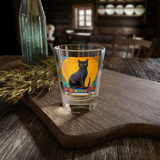Happy New Year Black Cat Artwork 2026 Shot Glass | 2026 Colorful Cat Design