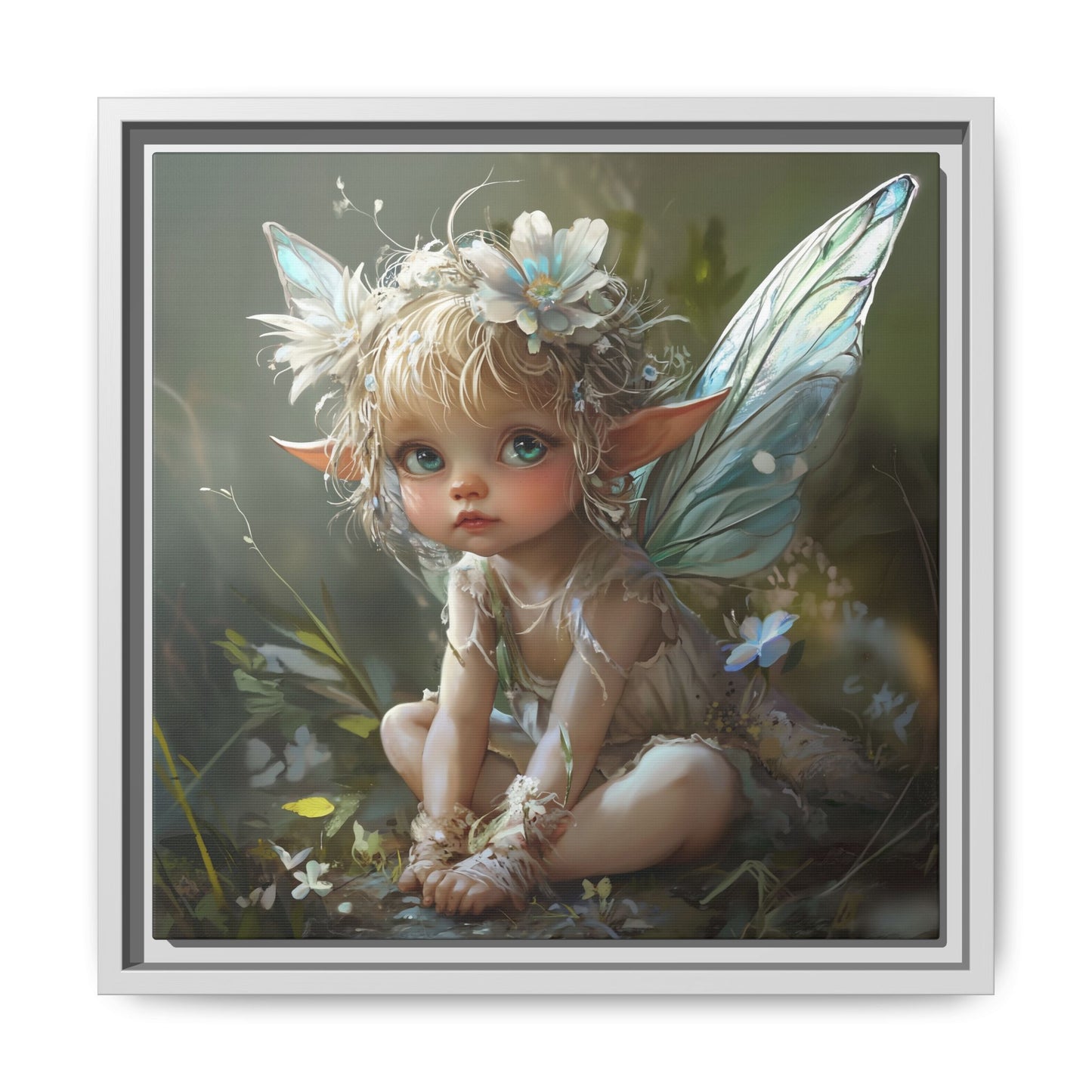 Baby Fairy Art Print, Framed Canvas, Whimsical Home Decor, Fairy Tale Gift, Magical Nursery Wall Art