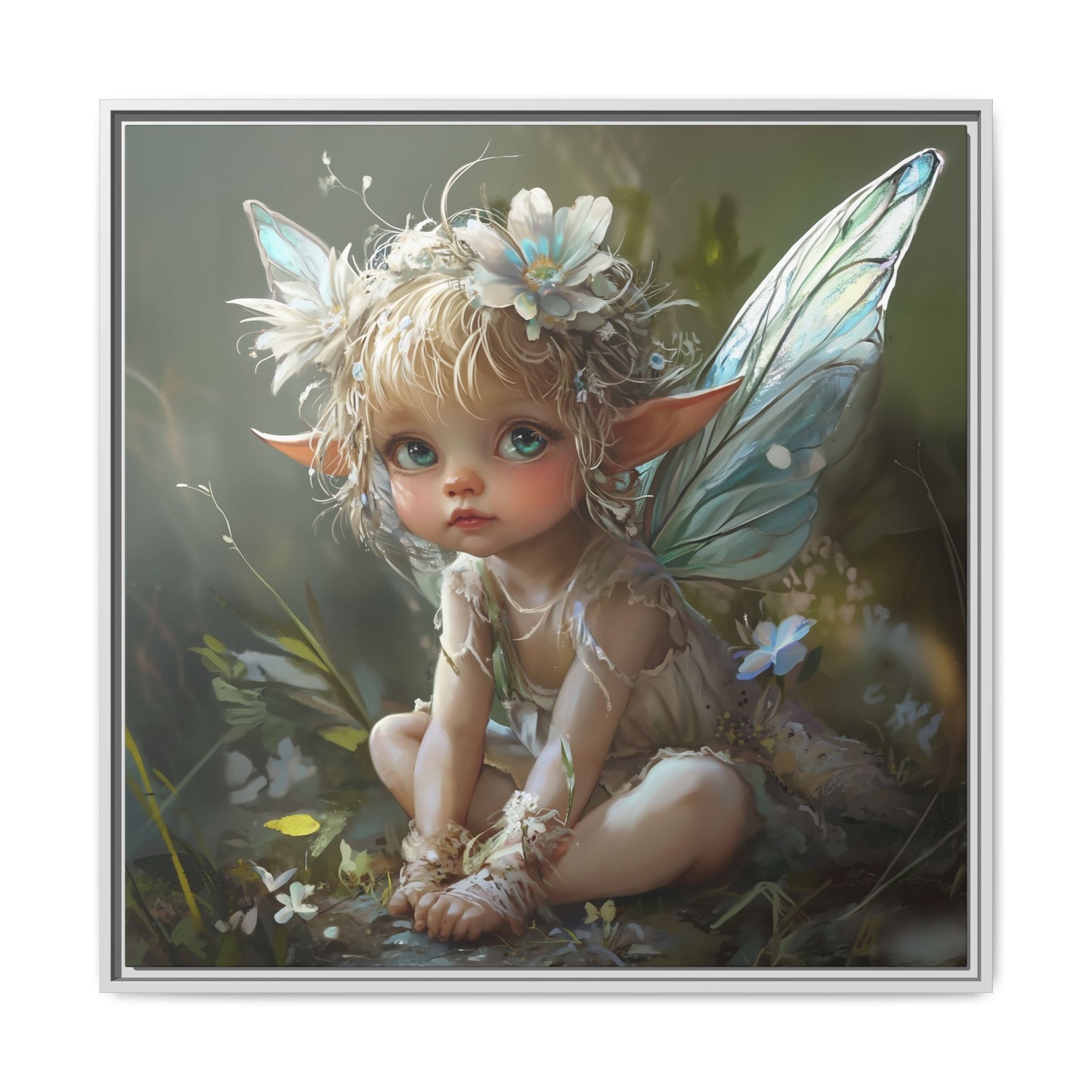 Baby Fairy Art Print, Framed Canvas, Whimsical Home Decor, Fairy Tale Gift, Magical Nursery Wall Art