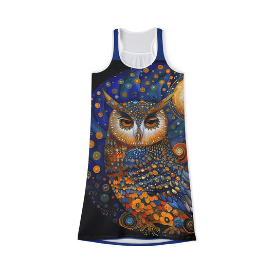 Bohemian Owl Racerback Dress, Unique Summer Dress, Festival Outfit, Spiritual Gifts for Her, Nature Lover Apparel