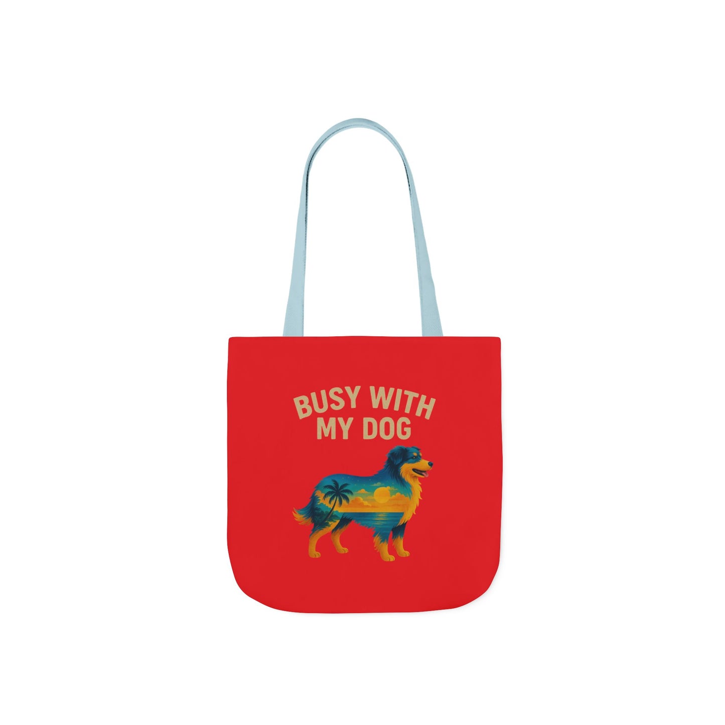 Busy With My Dog Canvas Tote Bag | Colorful Tropical Dog Illustration