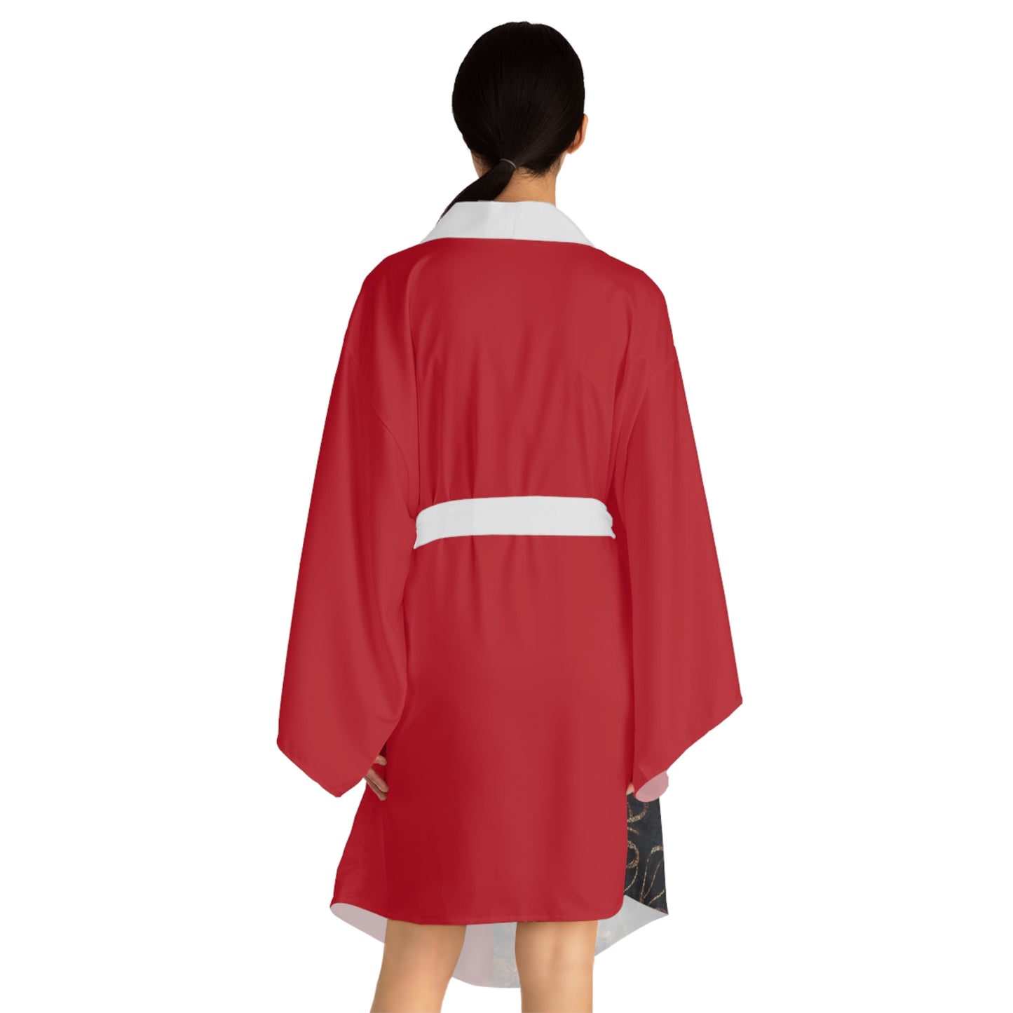 Geisha Cat-Pattern Long Sleeve Kimono Robe, Cozy Lounge Wear, Perfect for Relaxation, Gifts, Home Spa, Traditional Style