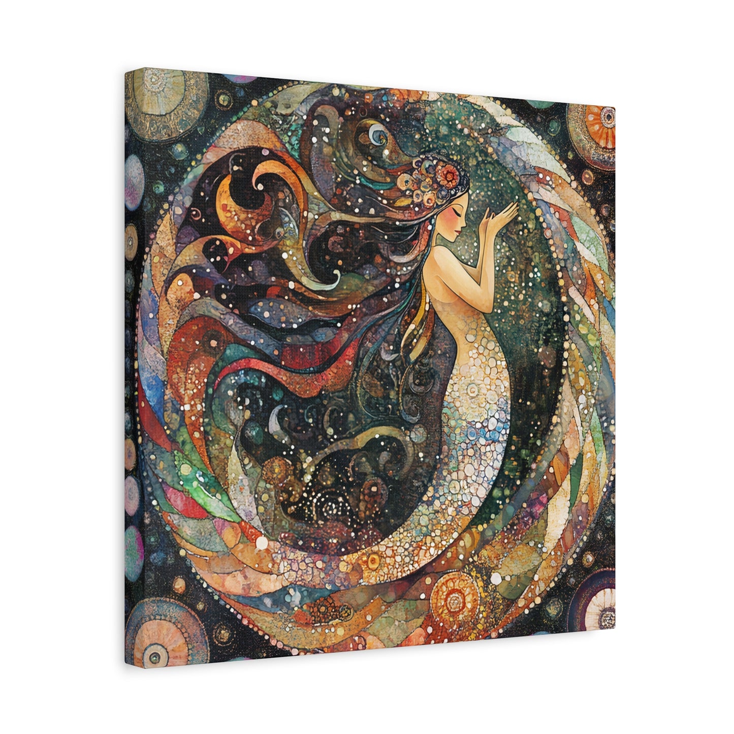 Autumnl Mermaid Canvas Art, Stretched Wall Decor, Bohemian Home Accent, Unique Gift for Sea Lovers, Nautical Art Piece, Coastal Room Decor