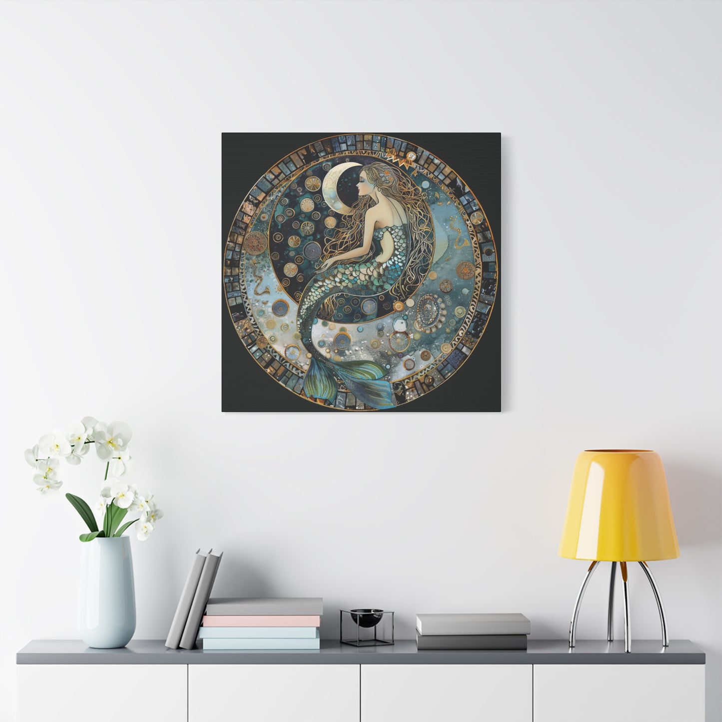 Mermaid Moon Canvas Art Print, Ocean Decor, Fantasy Artwork, Nautical Home Wall Art, Ethereal Gift for Sea Lovers