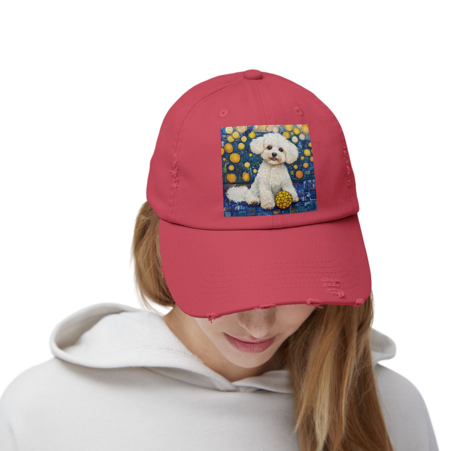 Bichon Frise Pickleball Unisex Distressed Cap with Adorable Dog Art | Pet Lover Gift, Casual Fashion, , Dog Mom Hat, Unique Dog Gift