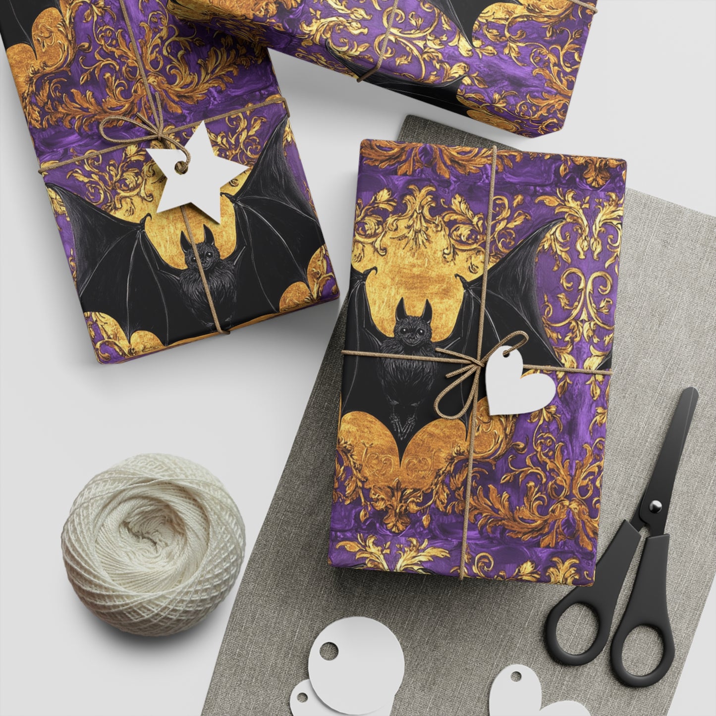 Baroque Bat-Themed Gift Wrapping Paper Sheets, Halloween, Party, Decorative Wrap, Gift Presentation, Unique Gifts