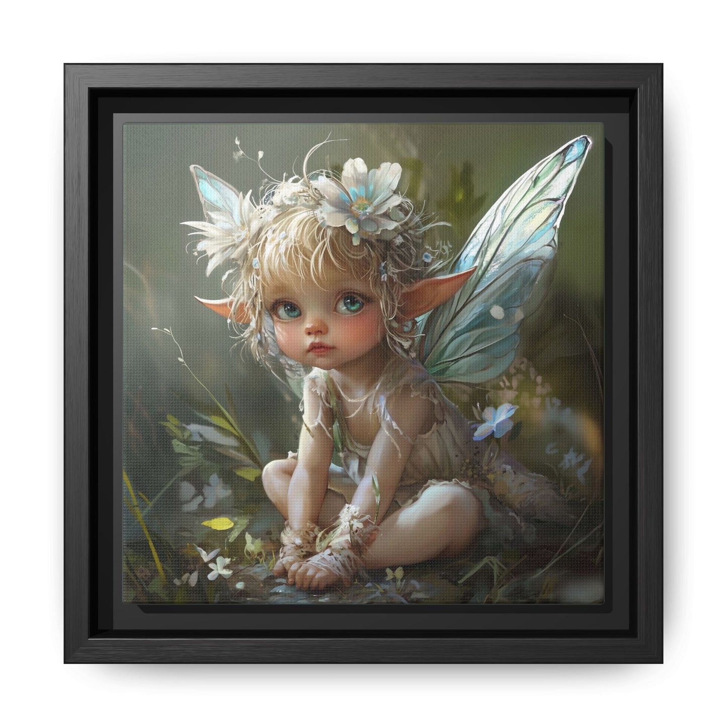 Baby Fairy Art Print, Framed Canvas, Whimsical Home Decor, Fairy Tale Gift, Magical Nursery Wall Art