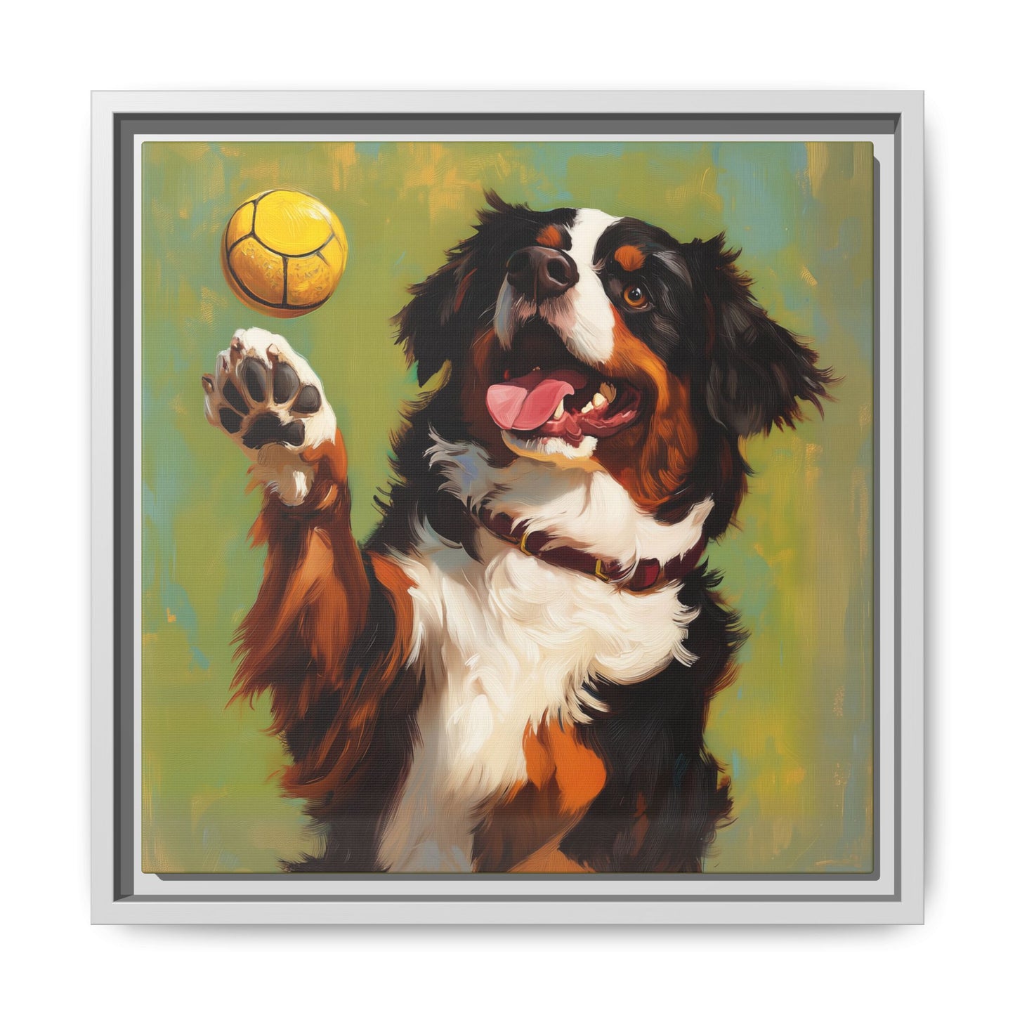 Bernese Mountain Dog Playing Picklball Canvas Wall Art, Matte Canvas Framed
