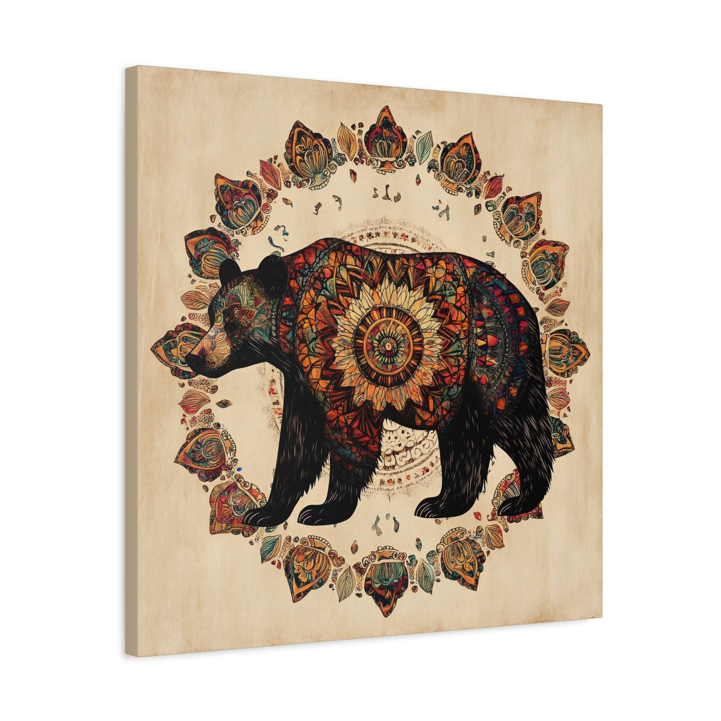 Bohemian Mandala Bear Matte Canvas Wall Art | Stretched Canvas