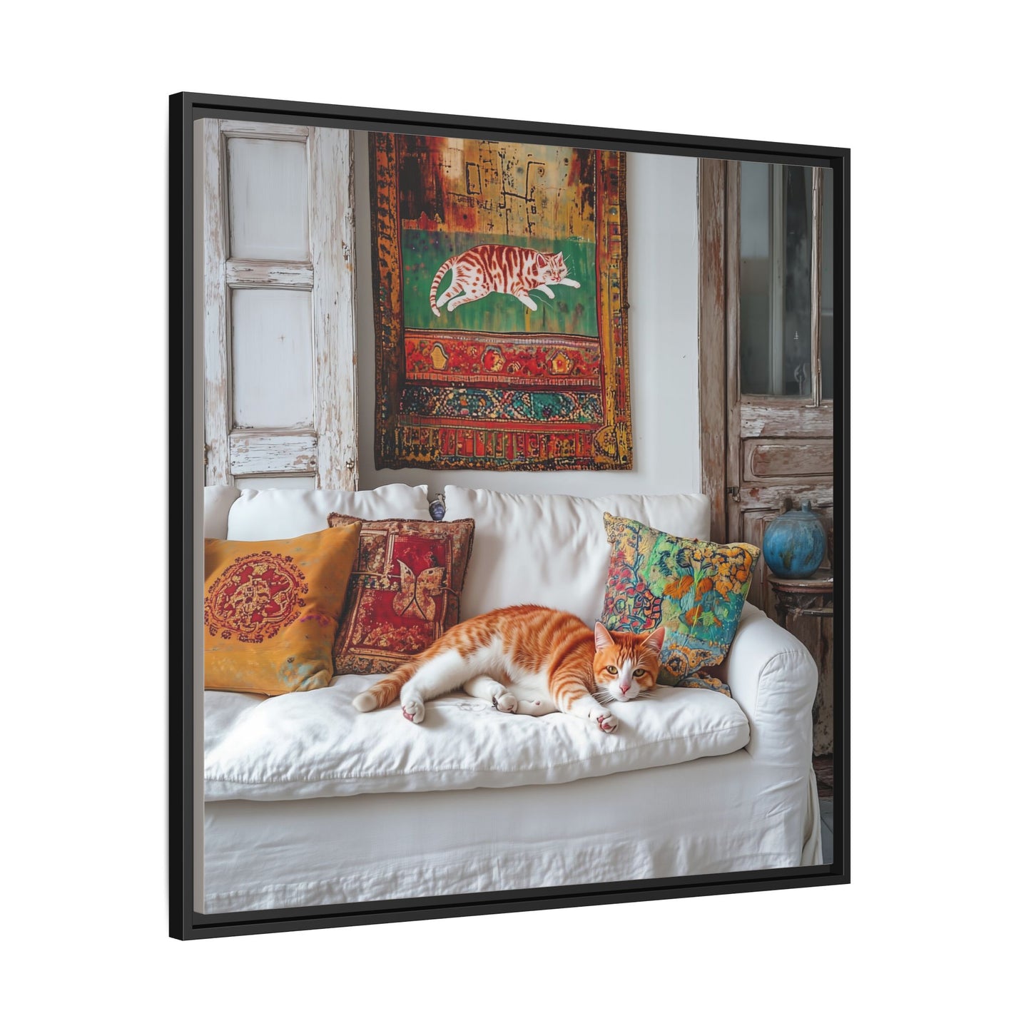 Orange Tabby "House Cat" Sleeping Ginger Cat Sofa Photo Framed Canvas