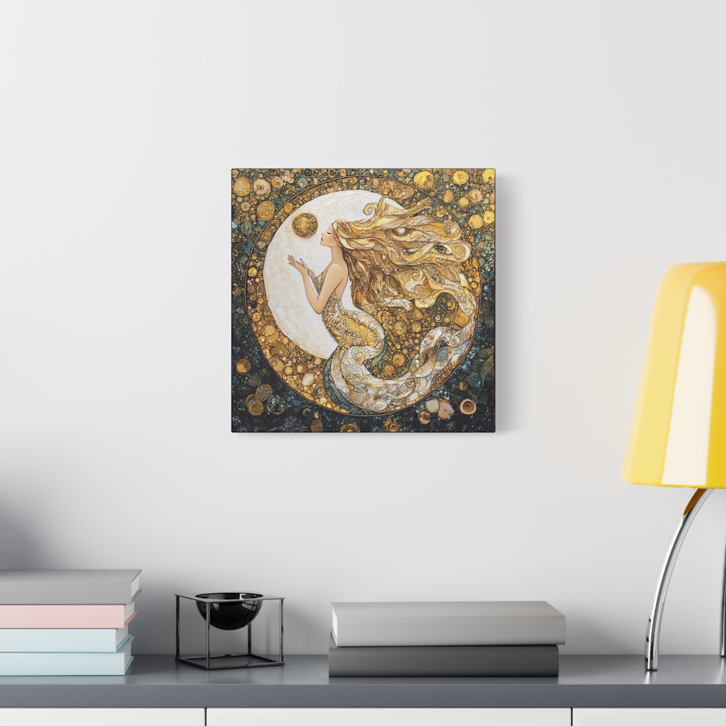 Mermaid Moon Art Canvas, Whimsical Home Decor, Magical Gift for Art Lovers, Celestial Wall Art, Fantasy Room Decoration