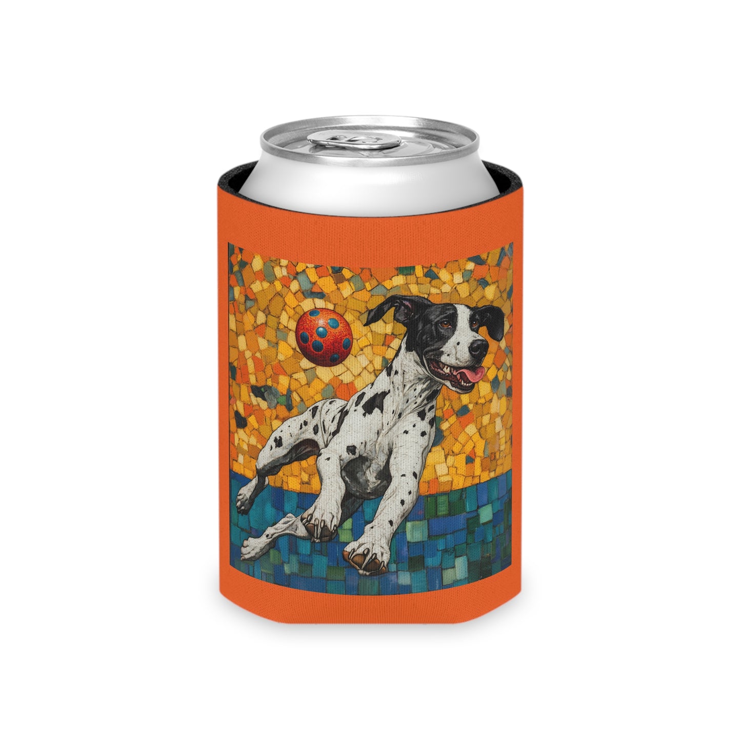 Great Dane Pickleball  Can Cooler | Dog Mosaic Illustration