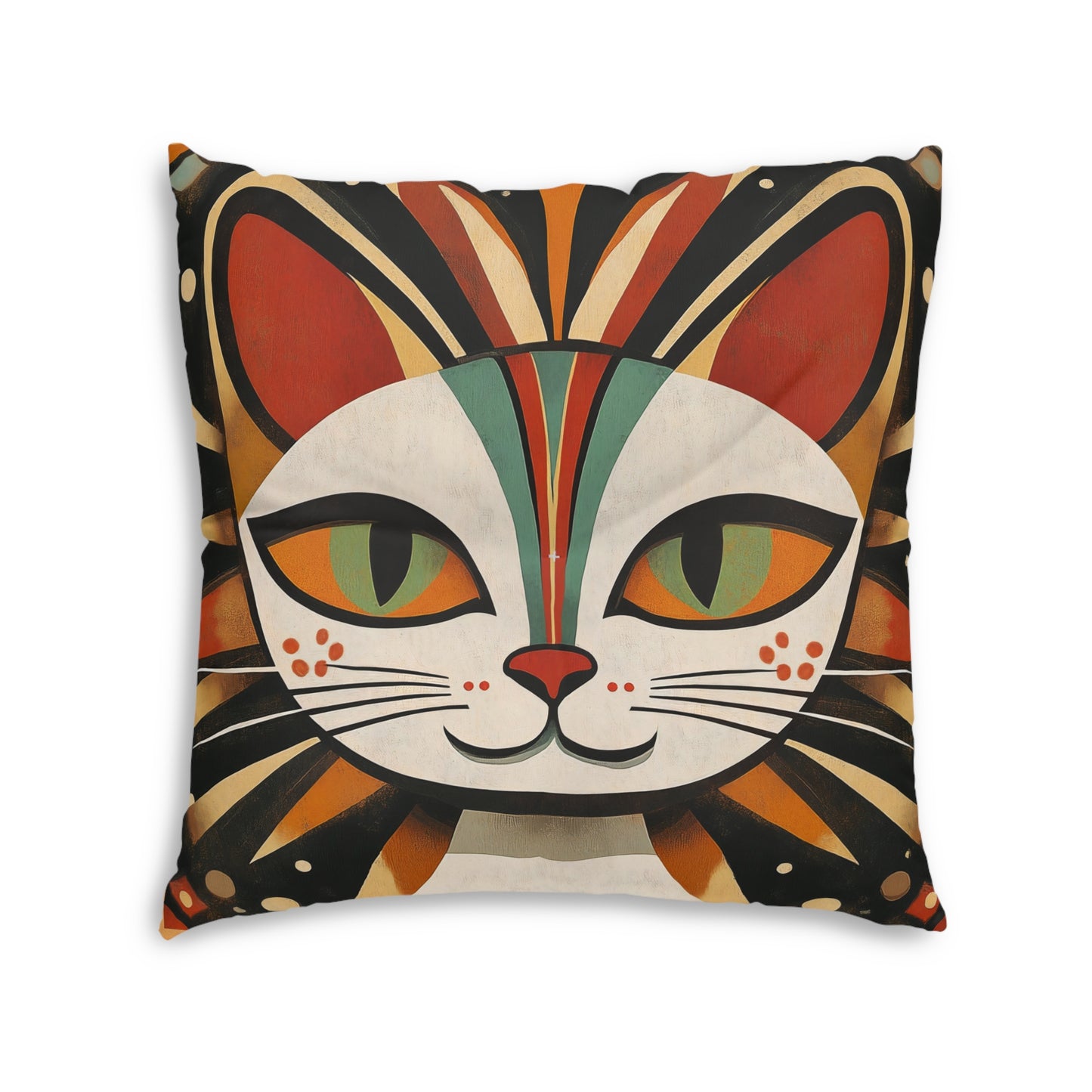 Retro Mid Century Modern Colorful Cat Face Tufted Floor Pillow | Square