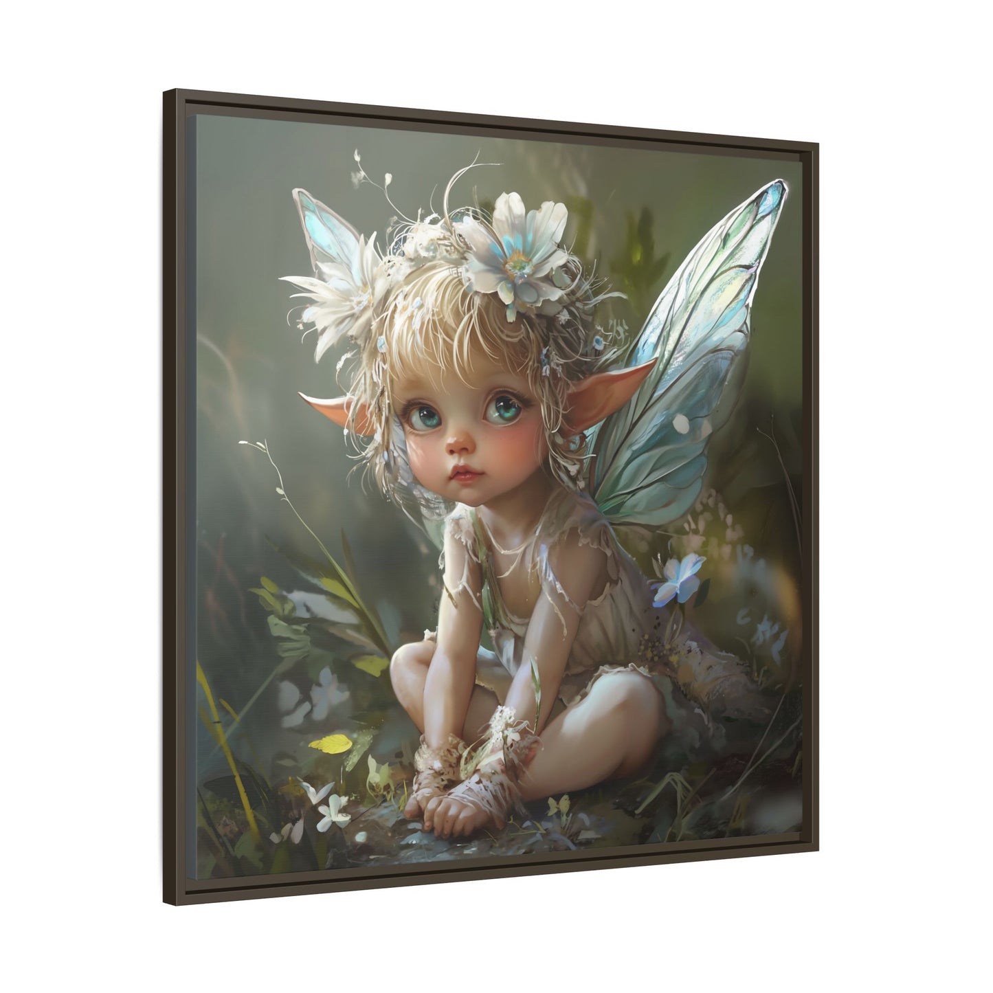 Baby Fairy Art Print, Framed Canvas, Whimsical Home Decor, Fairy Tale Gift, Magical Nursery Wall Art