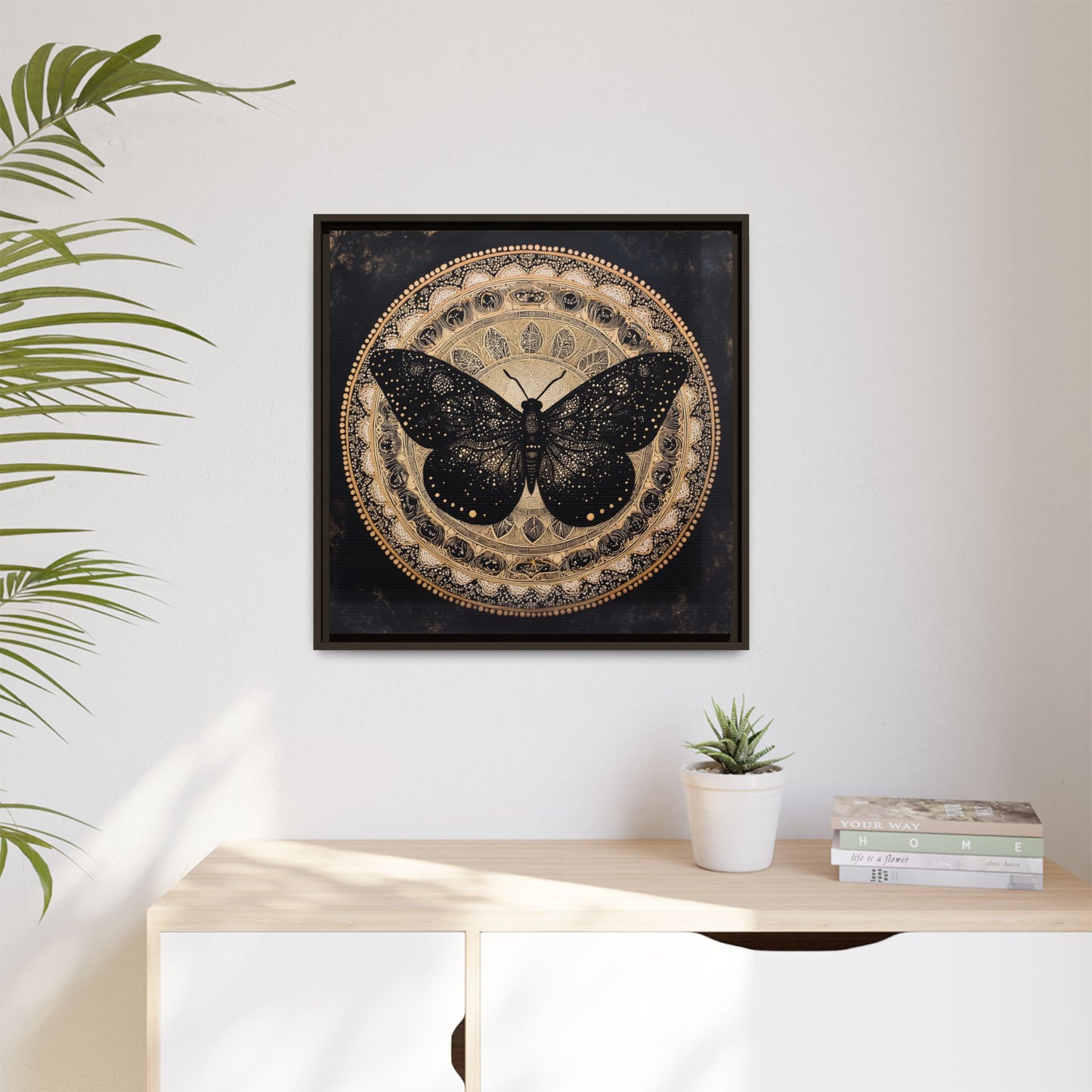 Black Moth Mandala Matte Canvas Framed | Wall Art