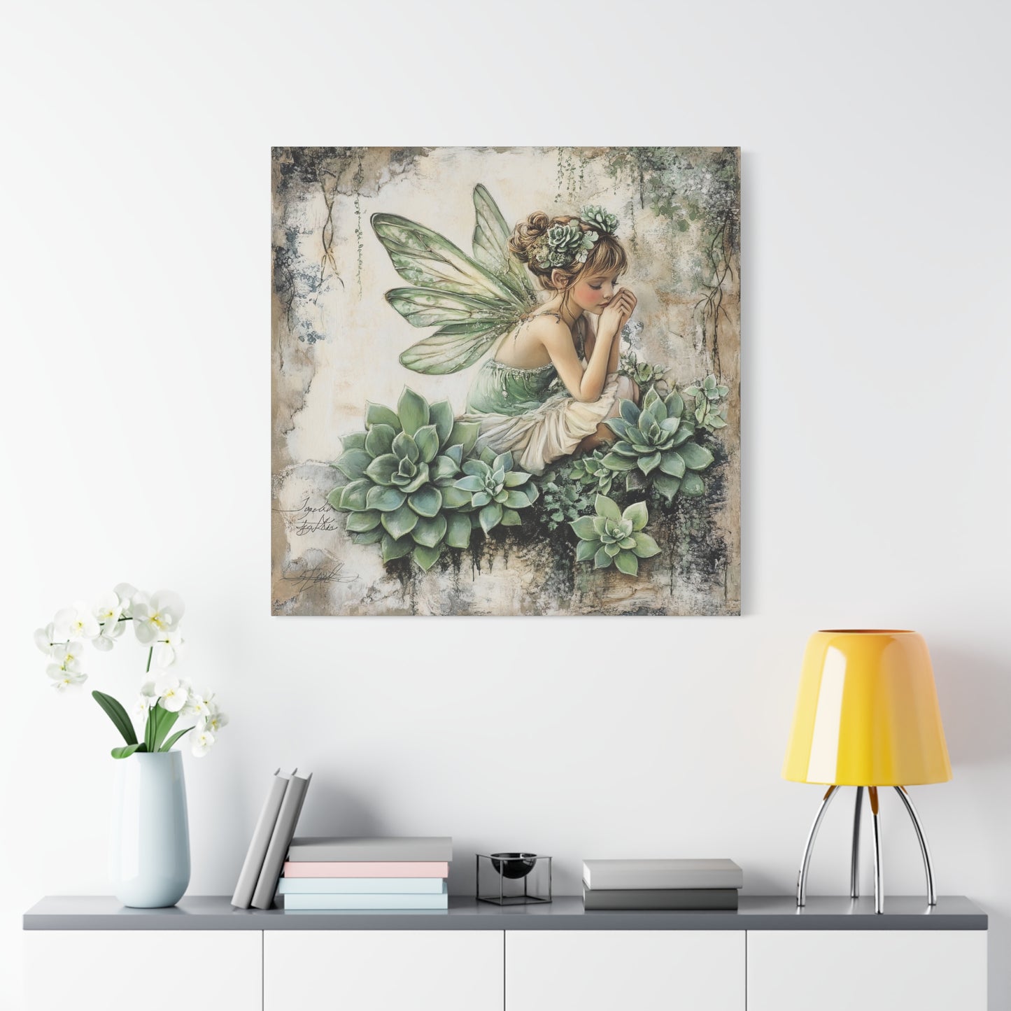 Green Fairy Canvas Art, Stretched Print, Whimsical Decor, Nature Lover Gift, Home Wall Art, Enchanted Forest Decor