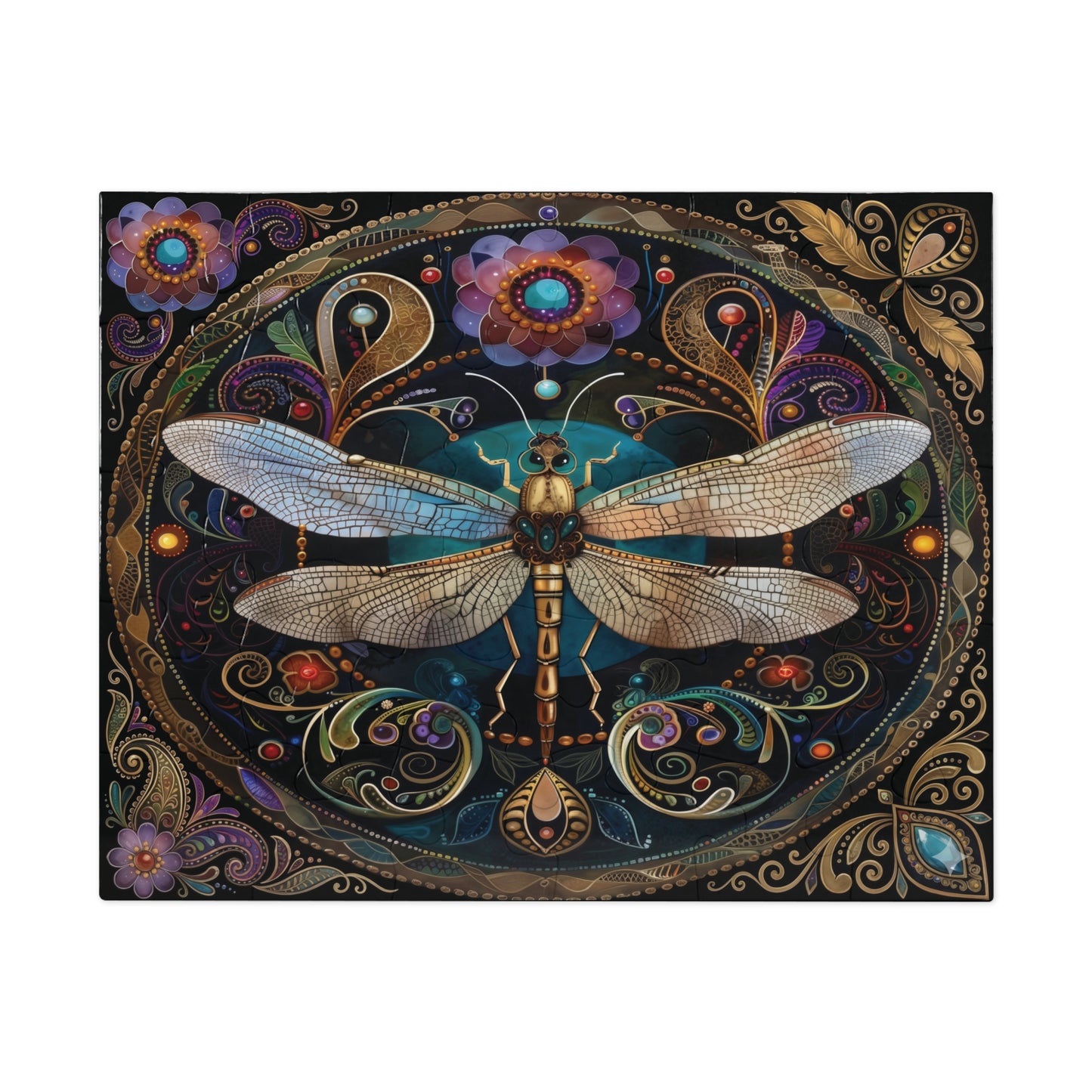 Ornate Dragonfly Jigsaw Puzzle with Tin | Ornate Floral Mosaic