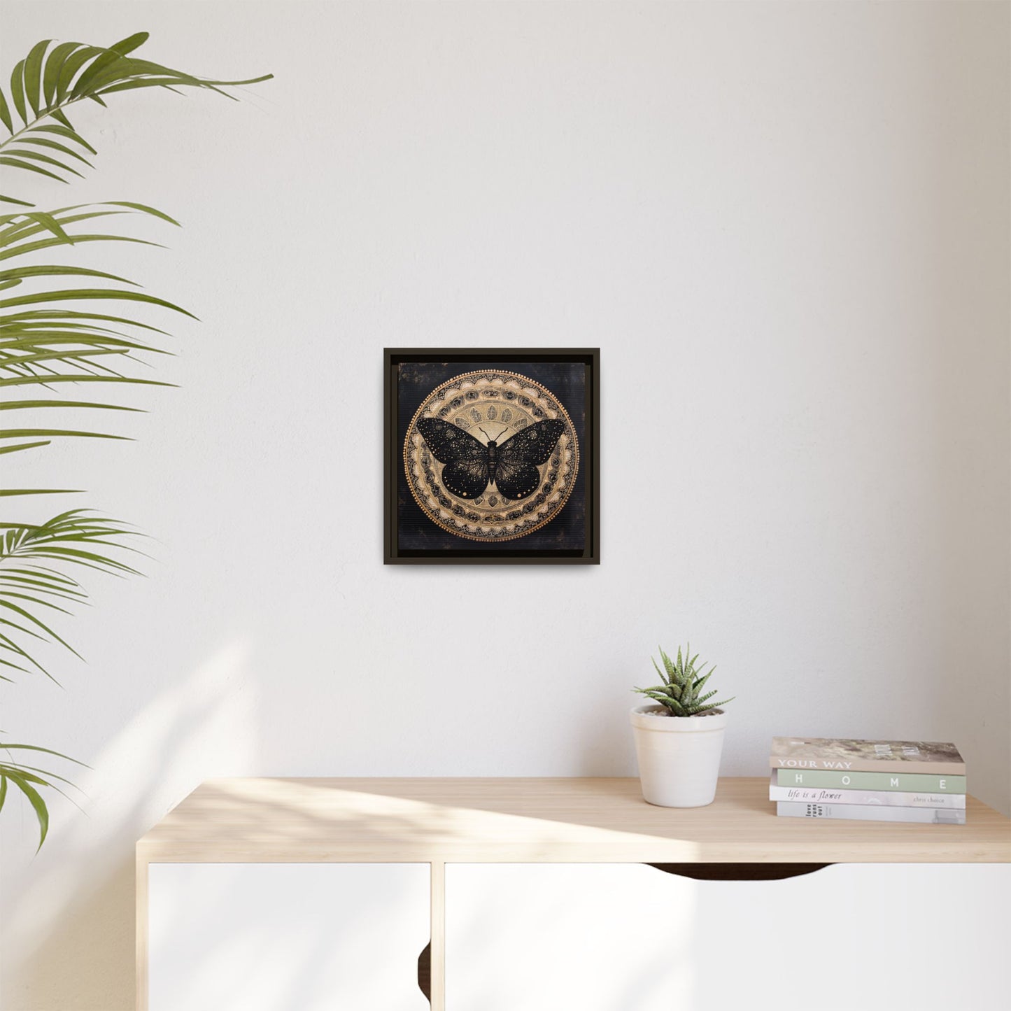 Black Moth Mandala Matte Canvas Framed | Wall Art