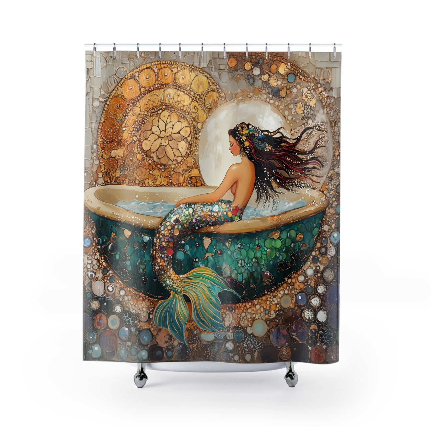 Mermaid Shower Curtain, Ocean Vibes Bathroom Decor, Nautical Gift, Bohemian Style Home Decor, Sea Goddess Shower Curtain