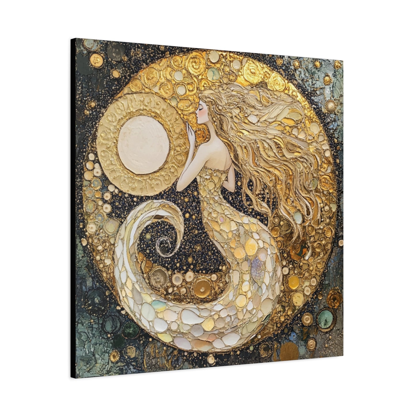 Mermaid Moon Art Canvas, Magical Home Decor, Coastal Vibes, Bohemian Wall Art, Gift for Sea Lovers, Nautical Aesthetic, Unique Art Piece