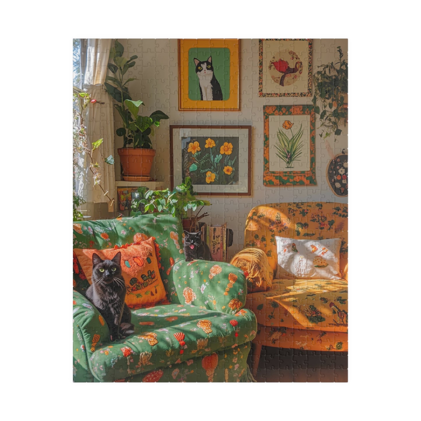 Cozy Living Room Black Cat Print Puzzle