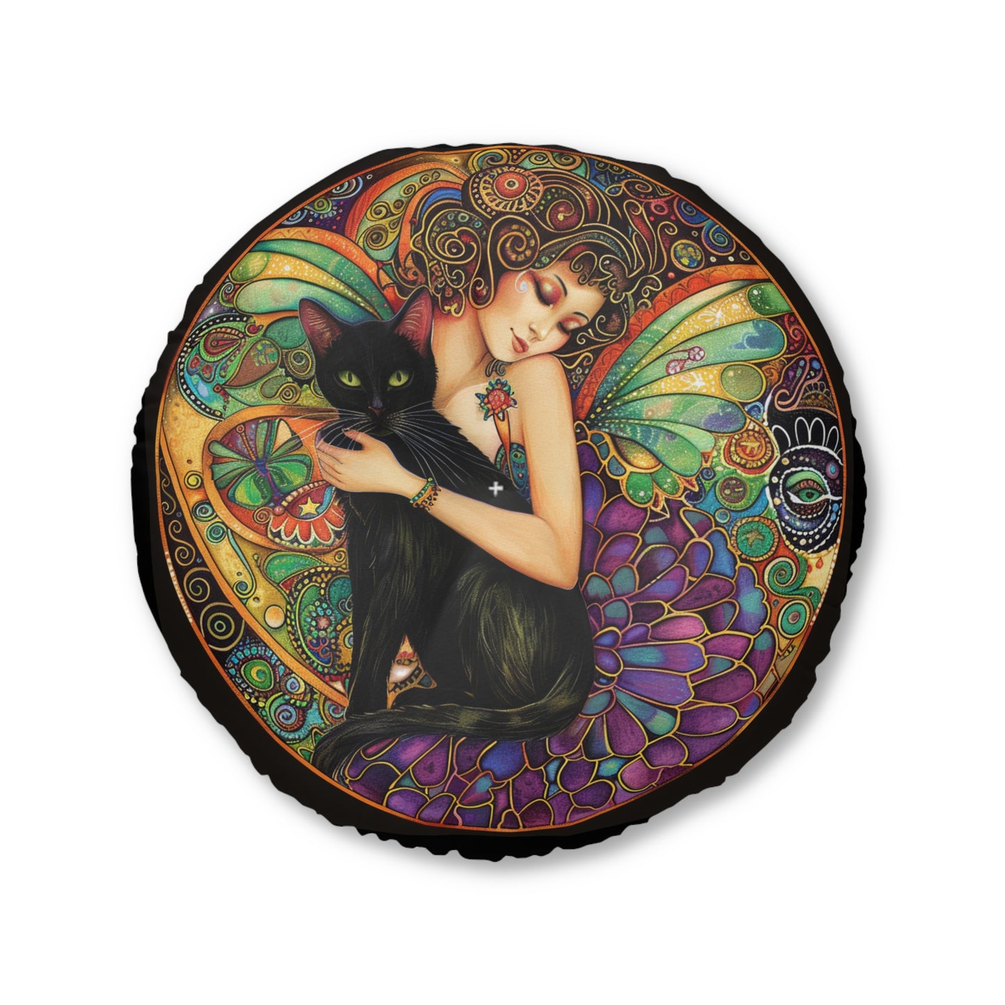 Spellbound Fairy Tufted Floor Pillow, Cozy Décor, Boho Living Room Cushion, Unique Gift for Cat Lovers, Artful Home Accent