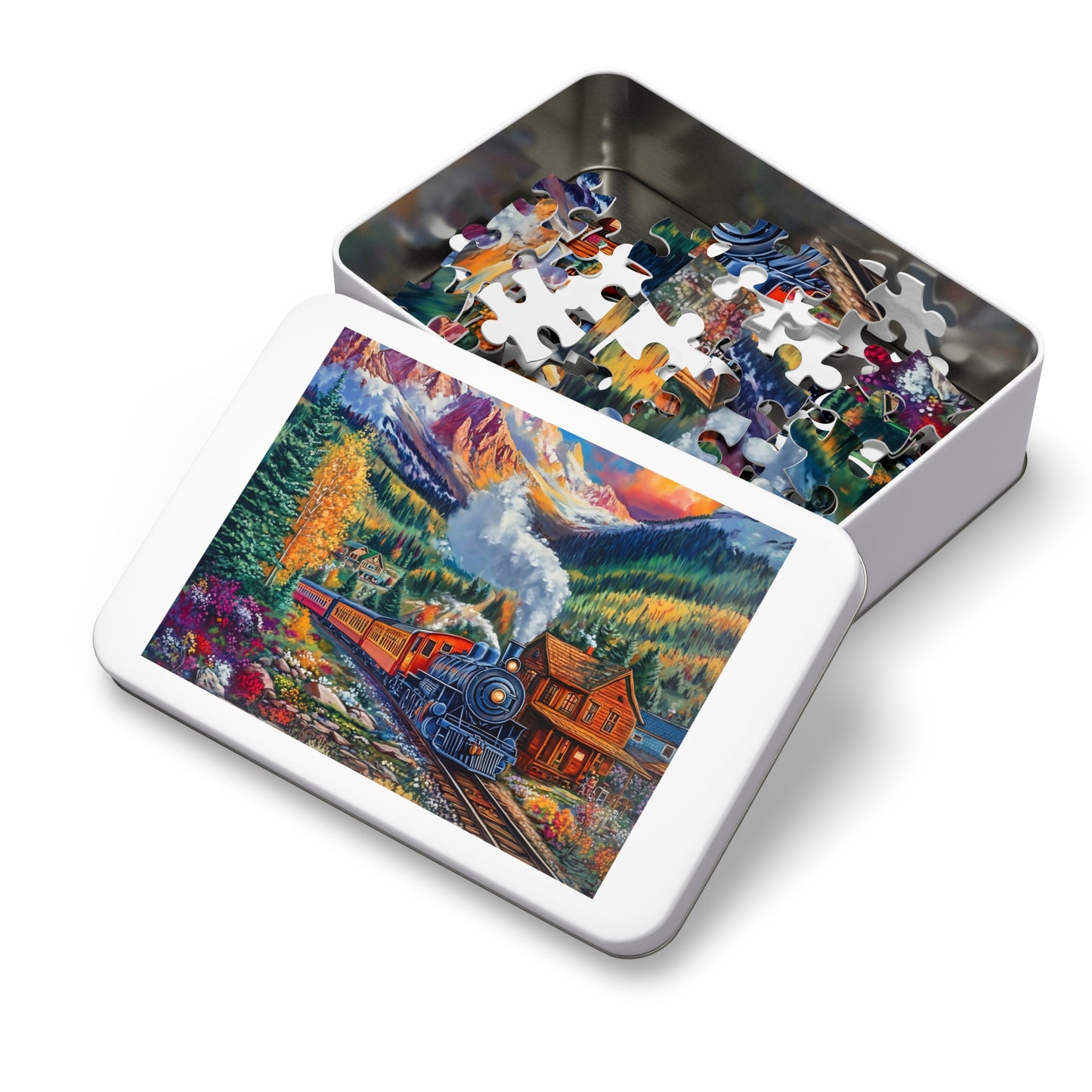 Scenic Mountain Steam Train Jigsaw Puzzle with Tin | 500pc Colorado Landscape Puzzle