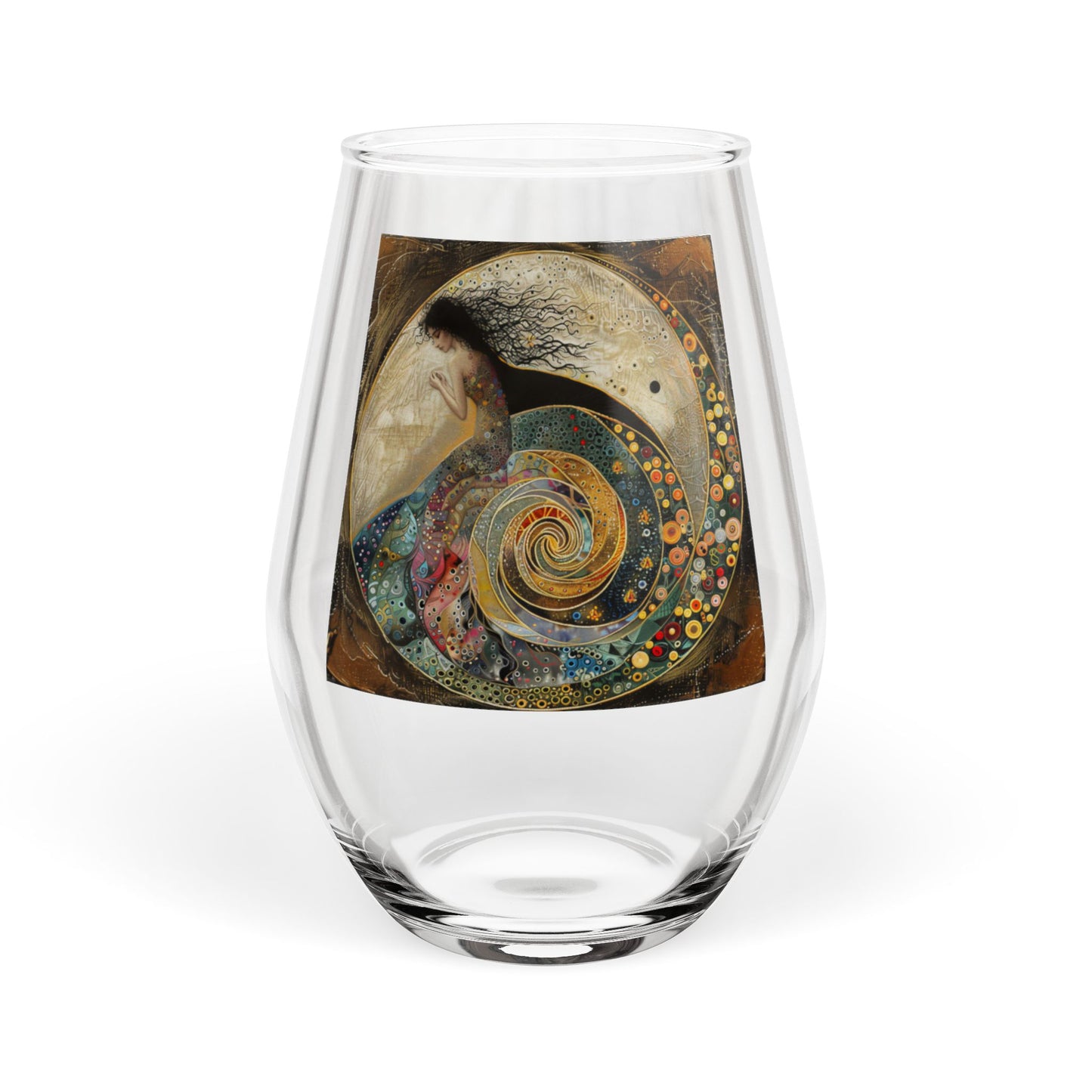 Abstract Nautilus Spiral Art Stemless Wine Glass | Ocean Shell Design