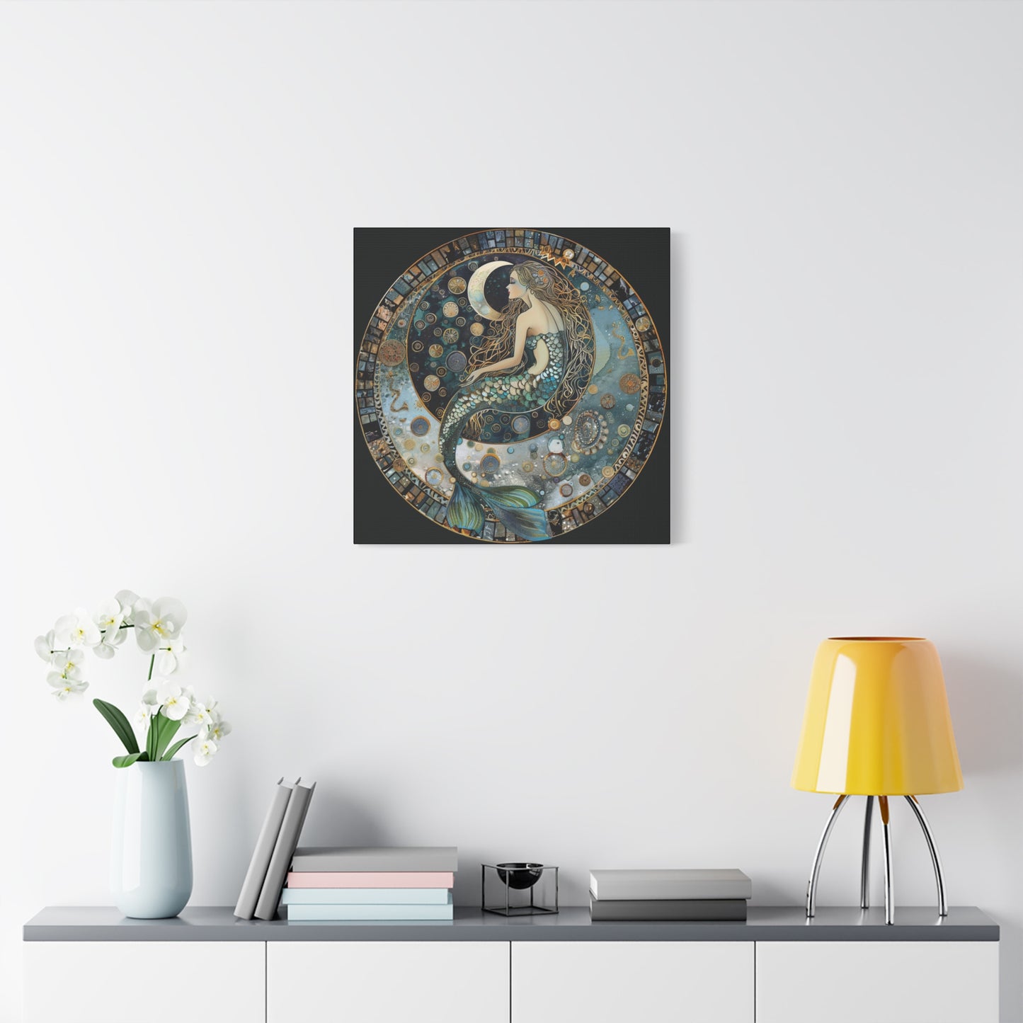Mermaid Moon Canvas Art Print, Ocean Decor, Fantasy Artwork, Nautical Home Wall Art, Ethereal Gift for Sea Lovers