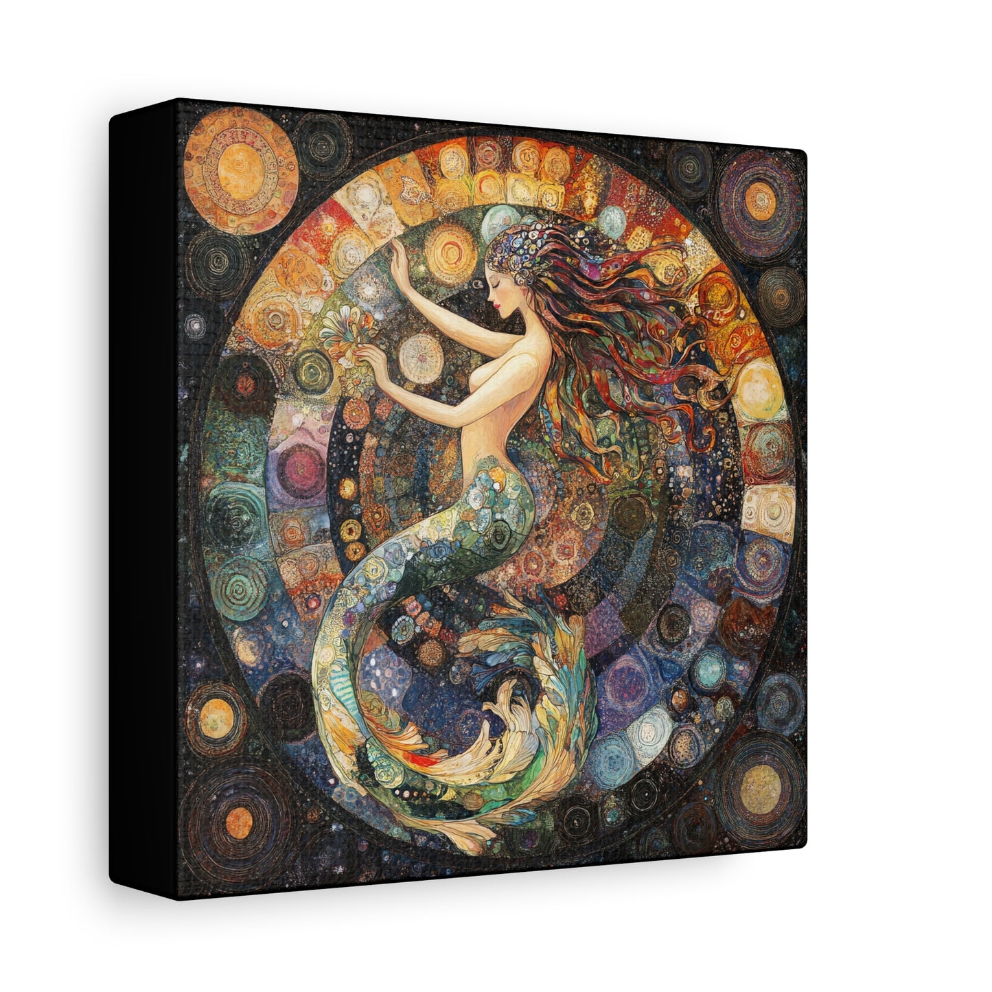 Autumn Mermaid Canvas Art Print, Ocean Wall Decor, Boho Home Decor, Nautical Gift, Vibrant Artwork, Mermaid Lover Gift