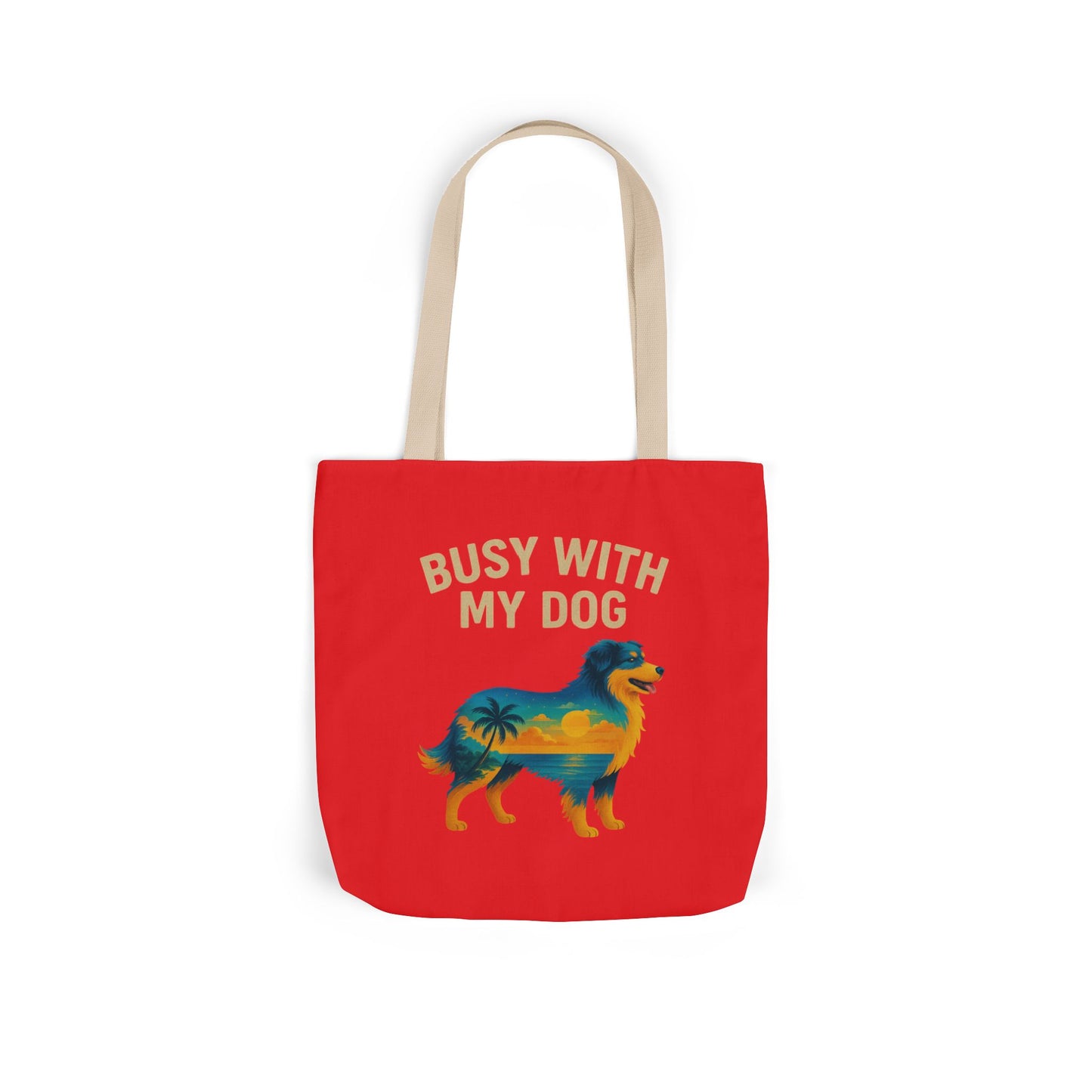Busy With My Dog Canvas Tote Bag | Colorful Tropical Dog Illustration