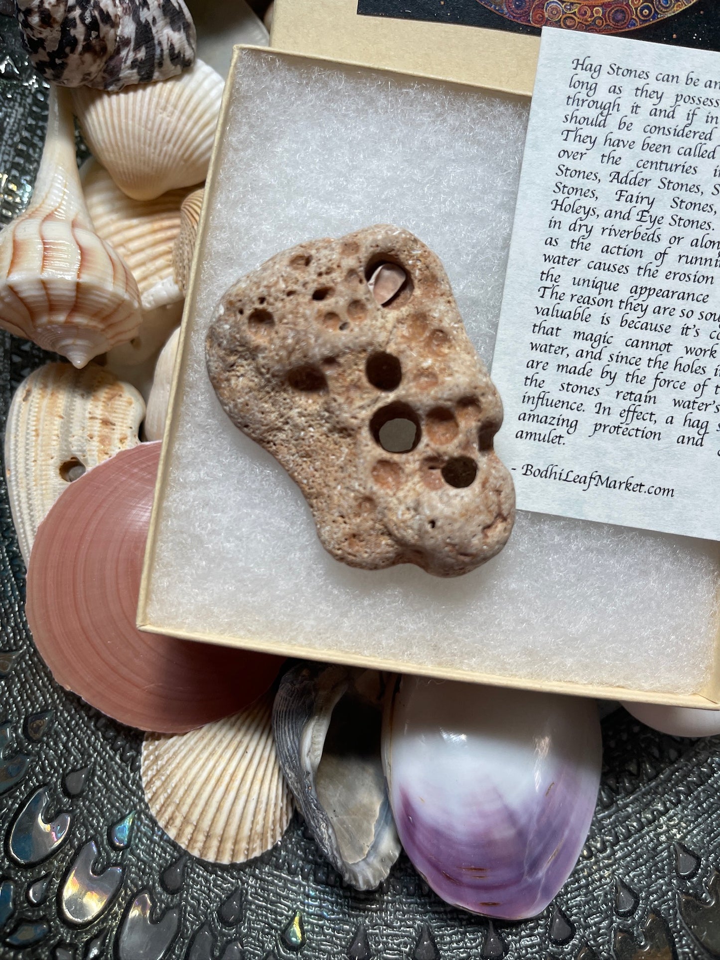 Unique Beige Hagstone with Mystical Cat Gift Box